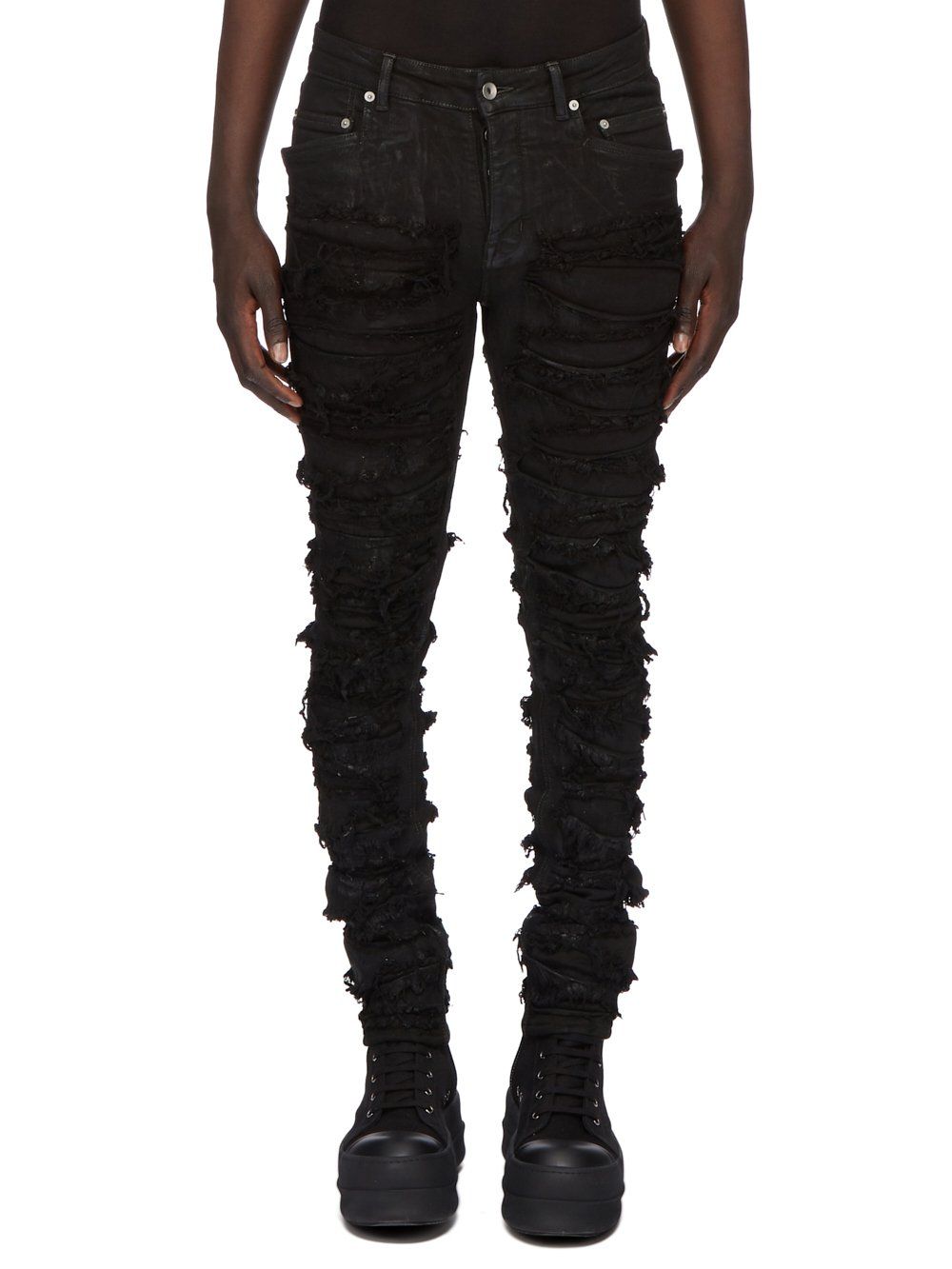 Pre-owned Rick Owens Pants Jeans Trousers Cargo Workwear Leather Waxed In Black
