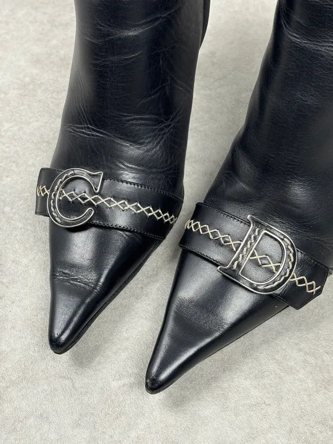 Dior FW2004 Dior Pointy D Black Leather Buckle Ankle Boots Heels by Galliano Size US 8.5 / IT 38.5 - 6 Thumbnail