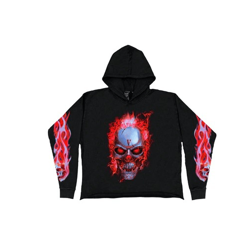 image of Black Vlone Skully Red Flame Hoodie Size L, Men's