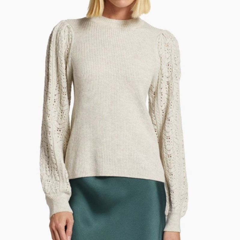 Splendid NWT Splendid Phoebe Pointelle Oat Heather Sweater XS $148 Size XS / US 0-2 / IT 36-38 - 1 Thumbnail