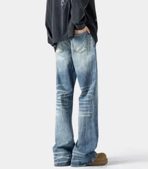 VIBE Men's high street washed lightning pattern jeans Size US 32 / EU 48 - 4 Thumbnail