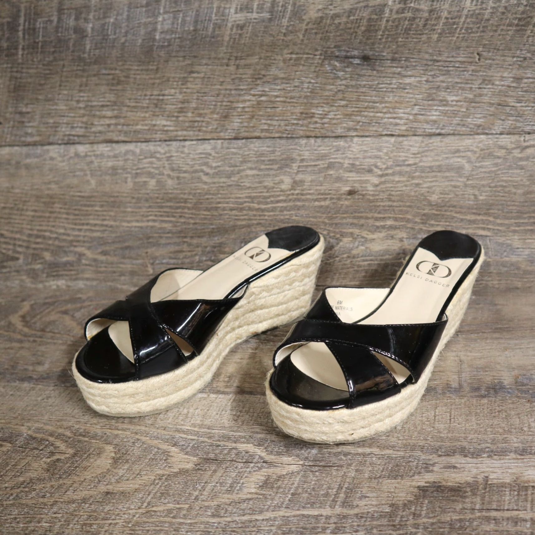 Vintage KELSI DAGGER BIANCA Black Rope Wedge Slide Sandals Size 8.5M Casual Womens Size US 8.5 / IT 38.5 - 2 Thumbnail