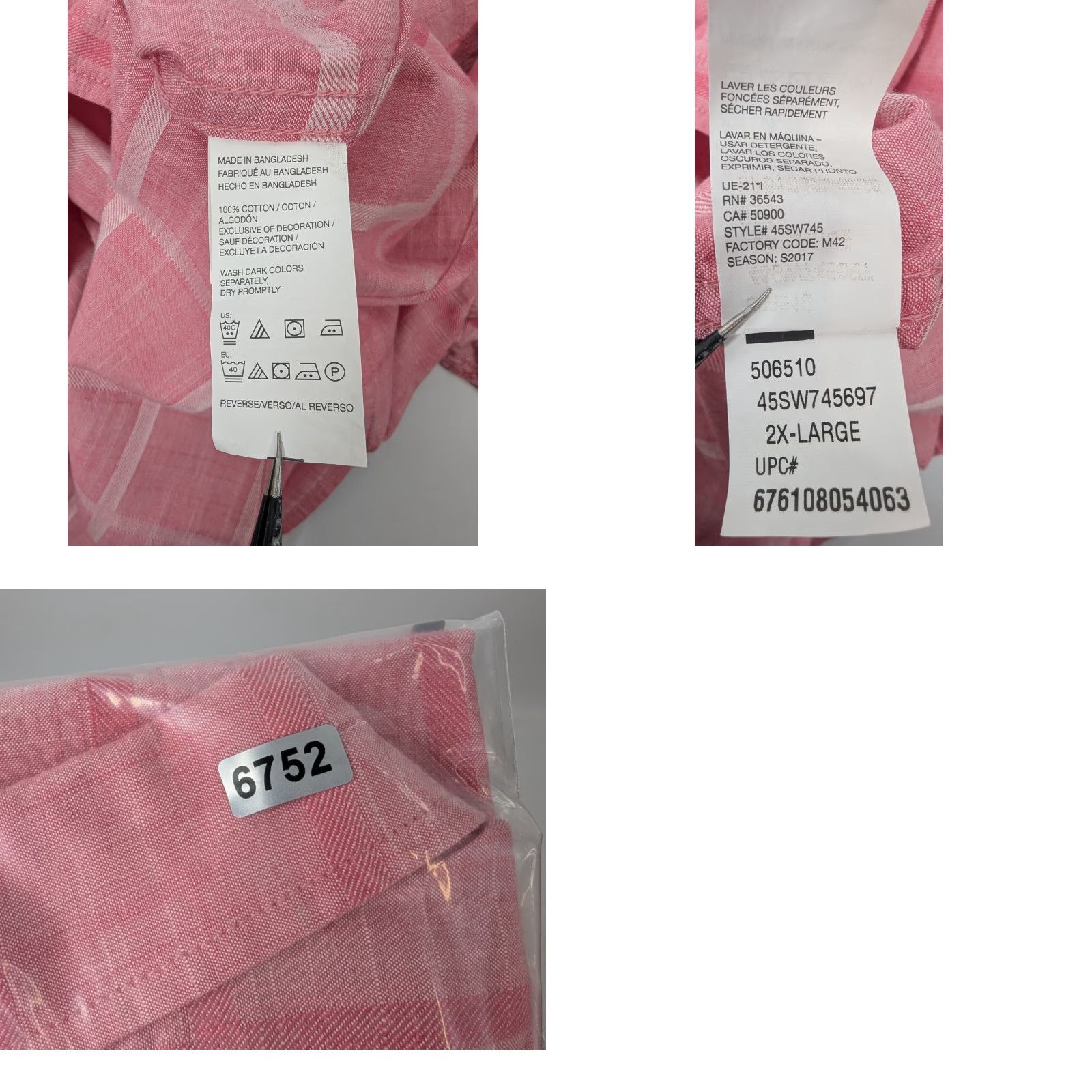 Izod Izod Saltwater Mens 2XL Pink Plaid Short Sleeve Button Relaxed Shirt Casual Beach Vacations Mens clothing Size US XXL / EU 58 / 5 - 8 Thumbnail