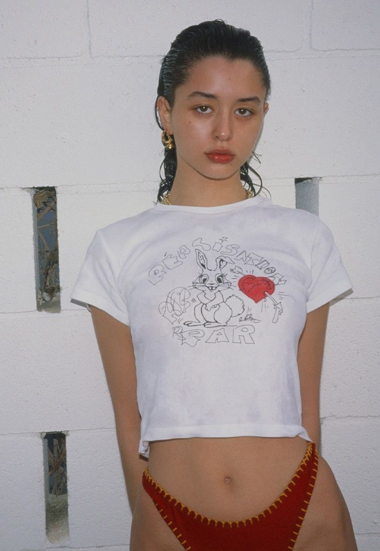 Realisation Par Realisation Par Cropped Bunny Tee in Red Heart Size XS / US 0-2 / IT 36-38 - 3 Thumbnail
