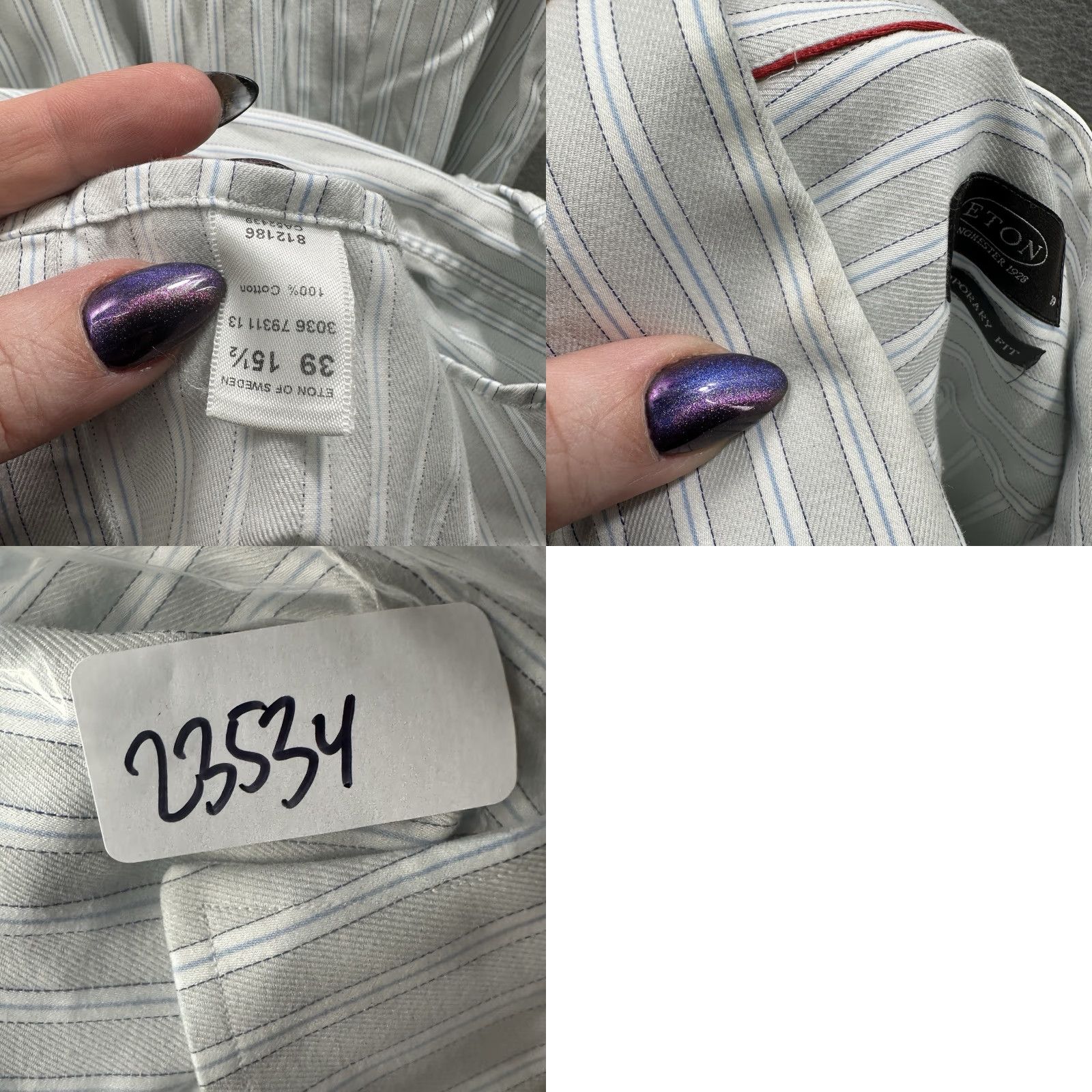 Eton Etón Dress Shirt Mens 15.5 39 Contemporary Twill Gray Striped Blue Gray Size 40R - 9 Thumbnail