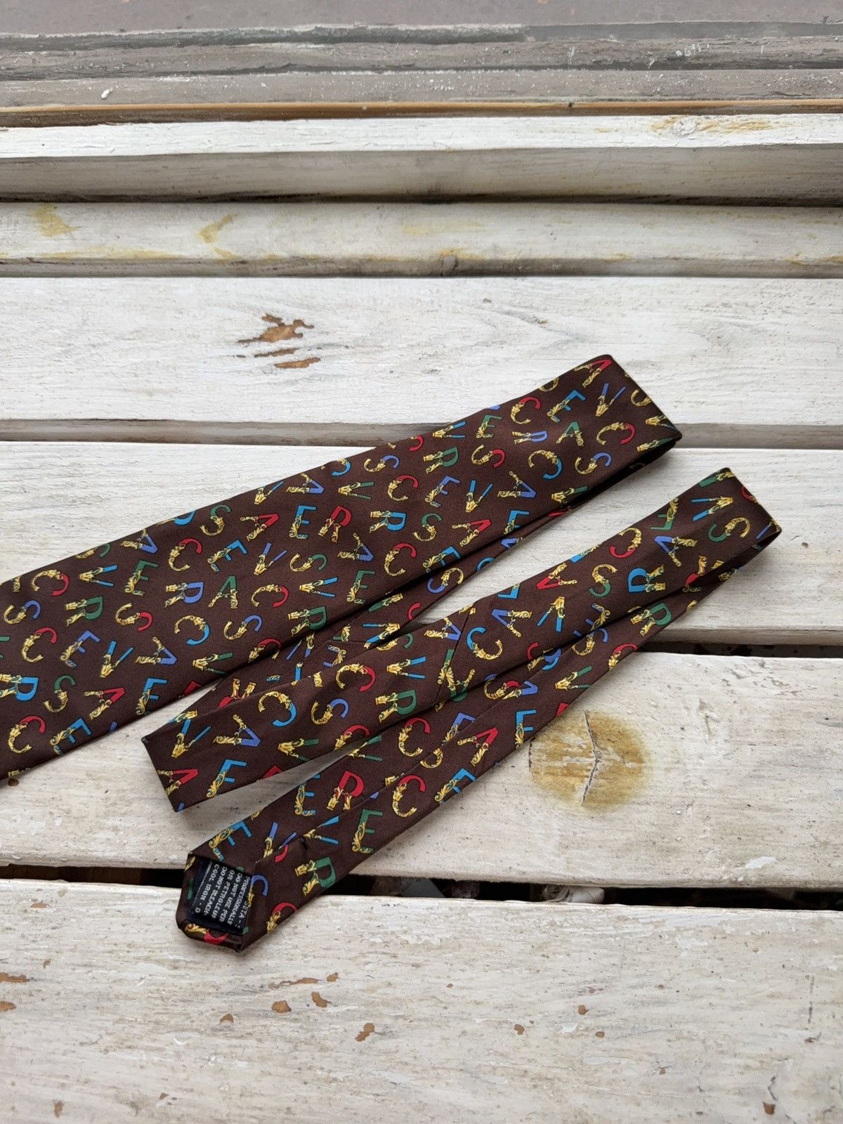 Versace Gianni Versace Silk Tie Brown Logo Print Colorful Letters Size ONE SIZE - 3 Thumbnail