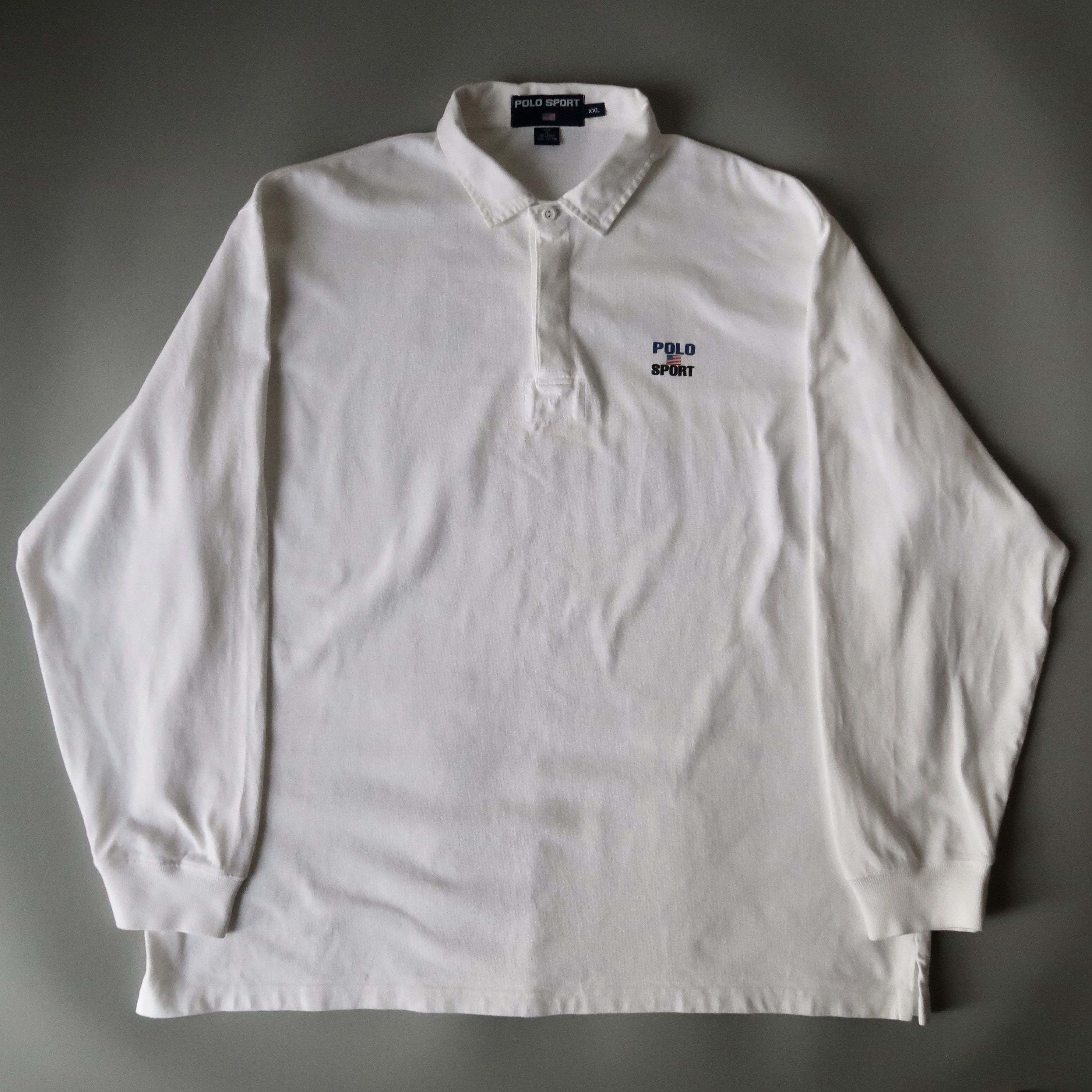 Polo Ralph Lauren VTG 1990s POLO SPORT script back print all white rugby shirt Size US XXL / EU 58 / 5 - 2 Thumbnail