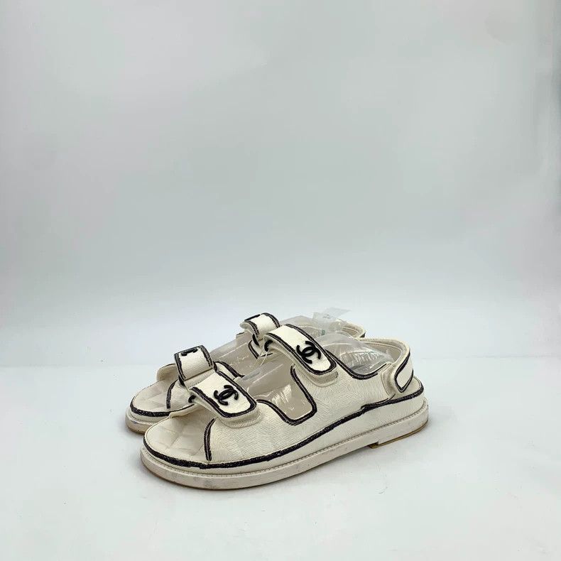Chanel Chanel Beige logo Velcro open-toe casual flat sandals Size US 7.5 / IT 37.5 - 1 Thumbnail