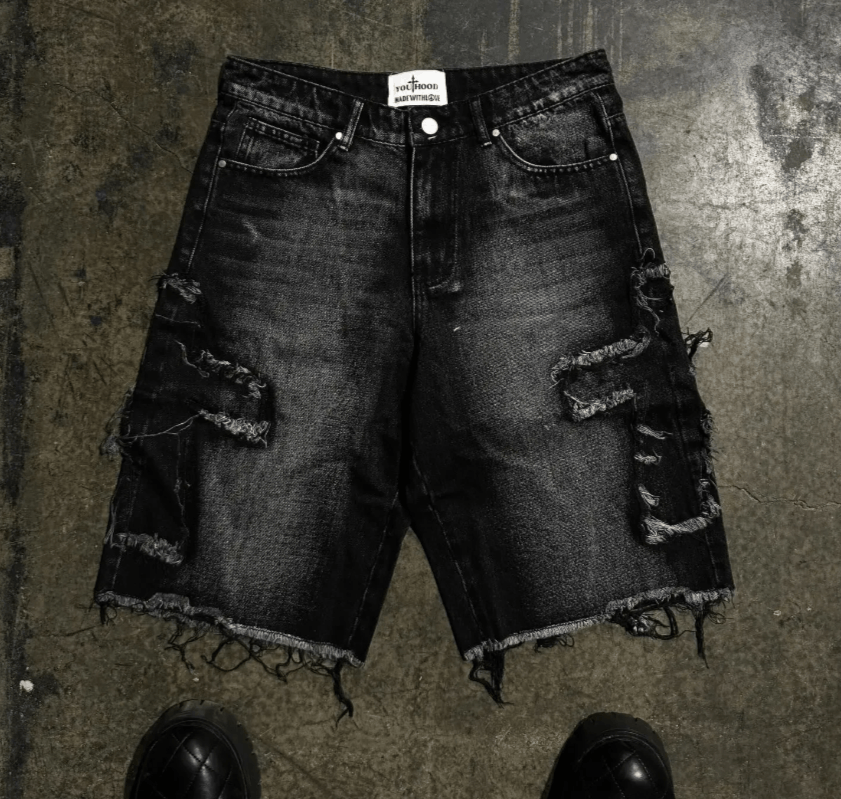 Japanese Brand Street washed geometric cross Shorts Size US 30 / EU 46 - 1 Thumbnail