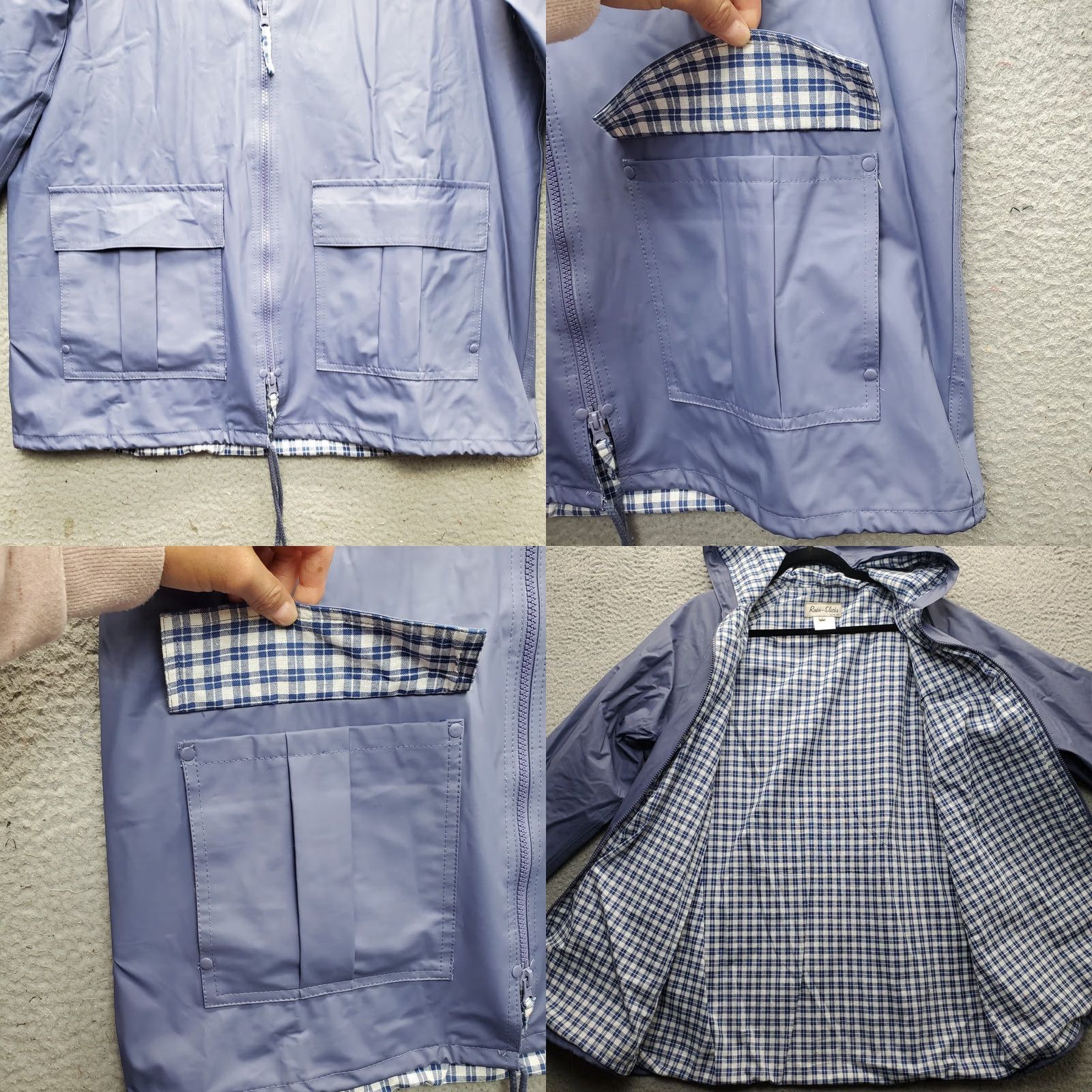 Vintage Rain-Shine Hooded Jacket Womens M Blue Plaid Lined Thermal Full Zip Shirt Womens M Blue Plaid Thermal Full Zip Size M / US 6-8 / IT 42-44 - 8 Thumbnail