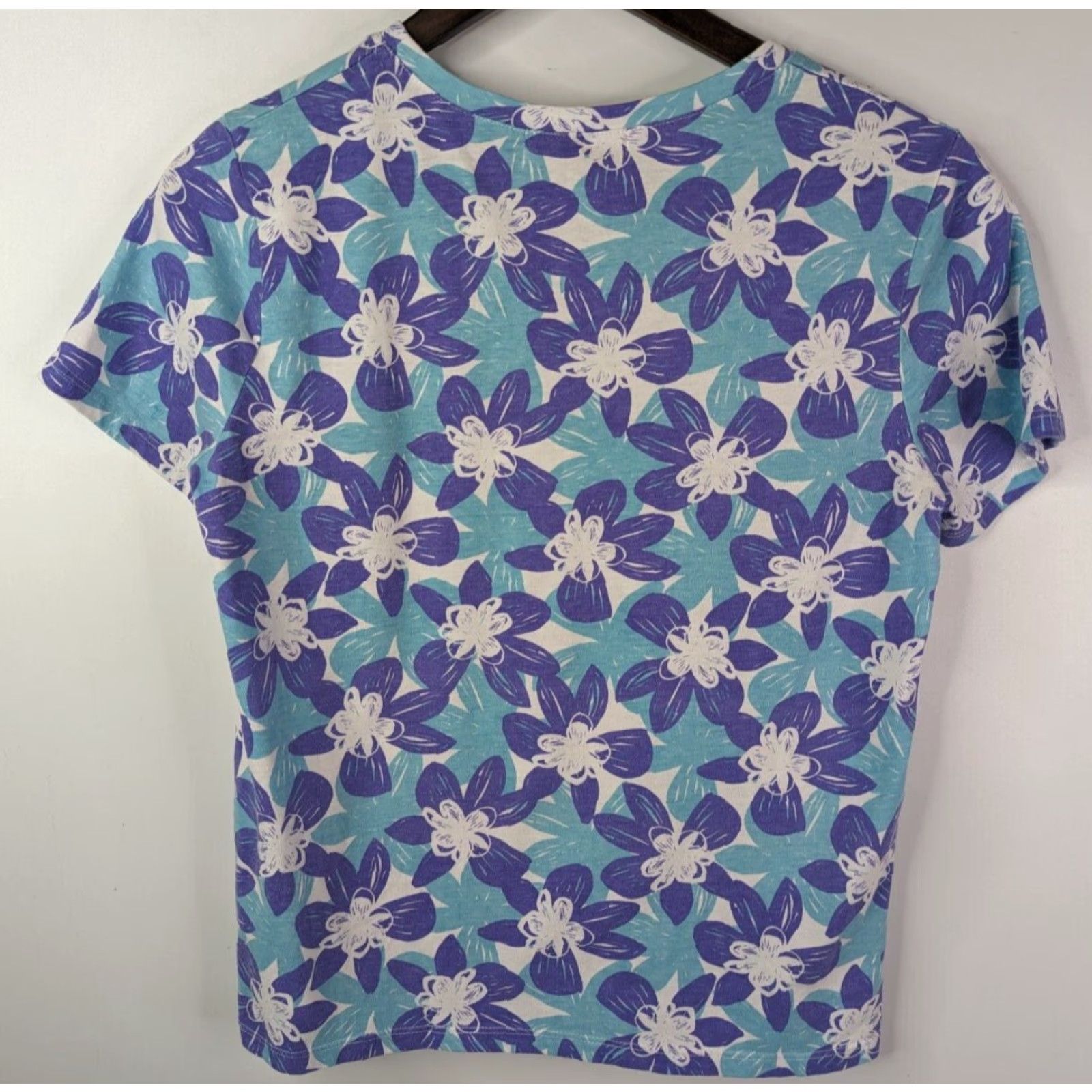Gloverall Fresh Produce T-Shirt Floral All Over Graphic Scoop Neck Blue Cotton Tee Size M Women Size M / US 6-8 / IT 42-44 - 4 Thumbnail