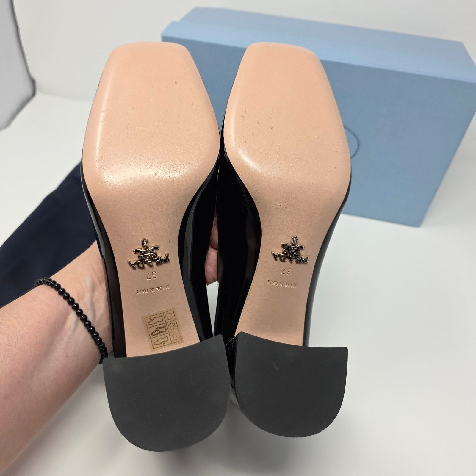 Prada Prada Square Toe Patent Loafer Pumps Black Logo 37 Size US 7 / IT 37 - 3 Thumbnail