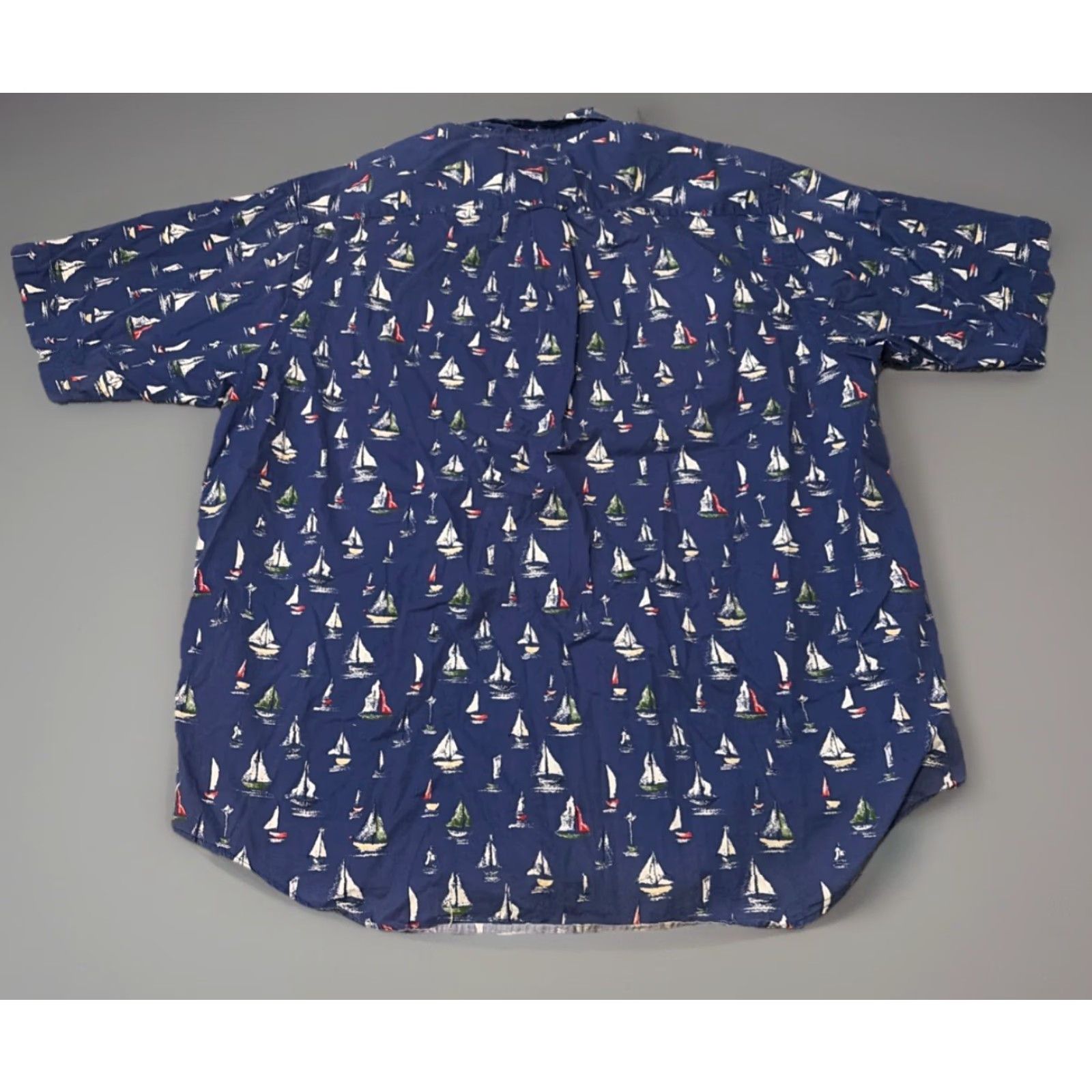 Nautica VINTAGE Nautica Sailboat All Over Print Button Up Shirt Navy Blue XL 90s USA Shirt Mens Short Sleeve Regular Size US XL / EU 56 / 4 - 2 Thumbnail