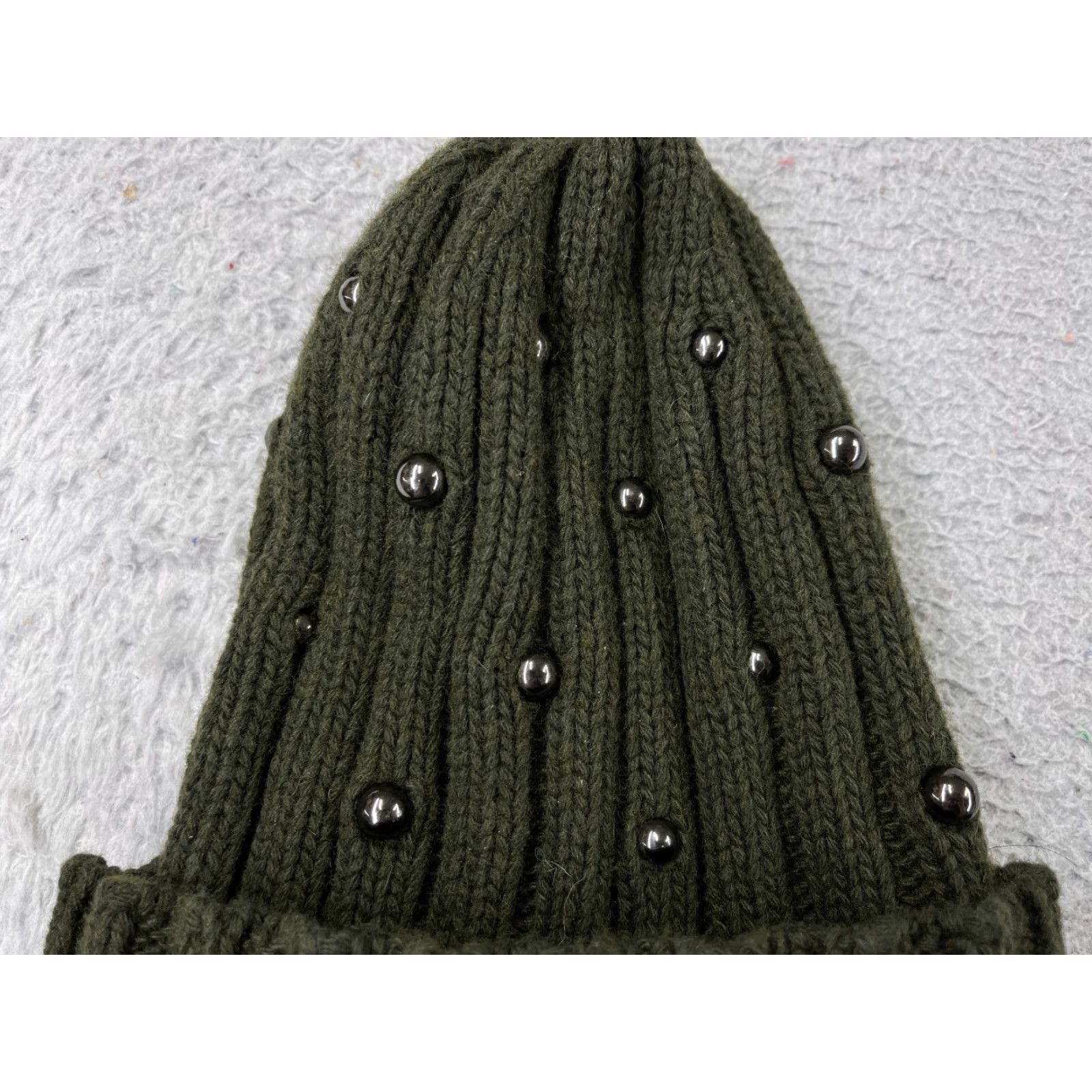 Banana Republic VINTAGE Banana Republic Beanie Knit Hat Womens One Size Green Beaded Ski Outdoor 90s Mens Womens Boys Girls Size ONE SIZE - 2 Thumbnail