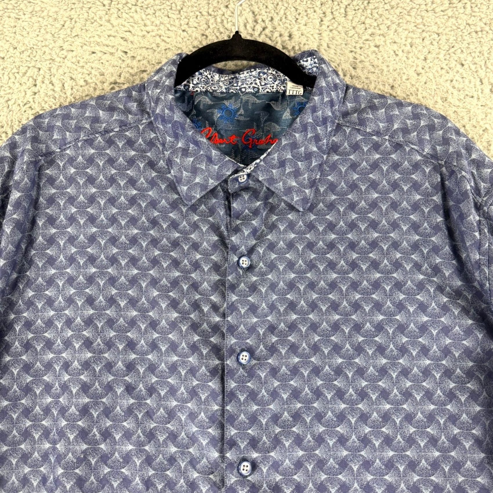 Robert Graham Robert Graham Button-Down Shirt Mens 3XL Blue Geometric Classic Fit Long Sleeve Color: Blue Pattern: Geometric Size US XXL / EU 58 / 5 - 2 Thumbnail