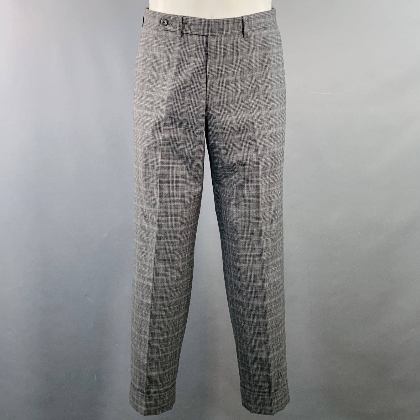 Eidos Napoli EIDOS 38 Regular Grey Charcoal Plaid Wool Notch Lapel Suit Size 38R - 6 Thumbnail