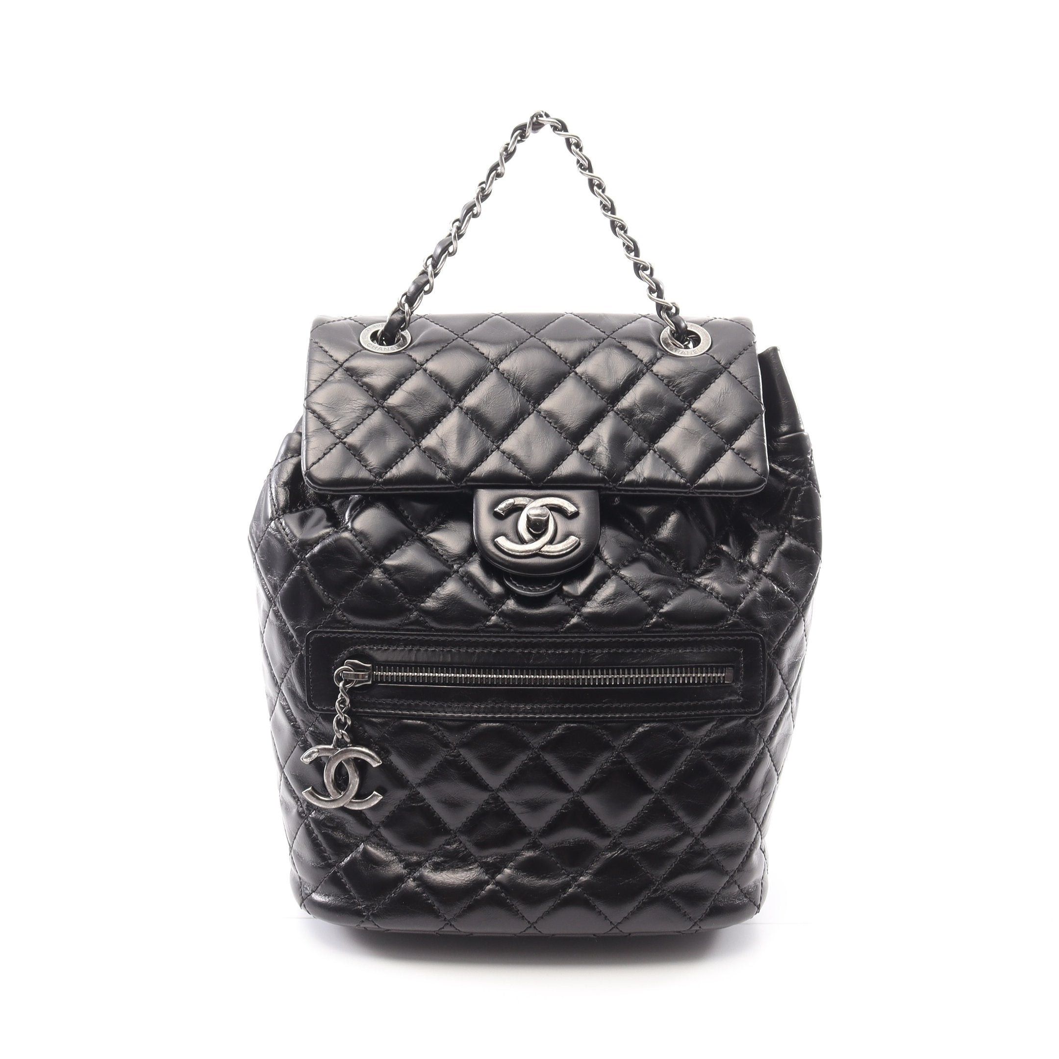 Chanel Matelasse Backpack Rucksack Lambskin Black Antique Silver Hardware