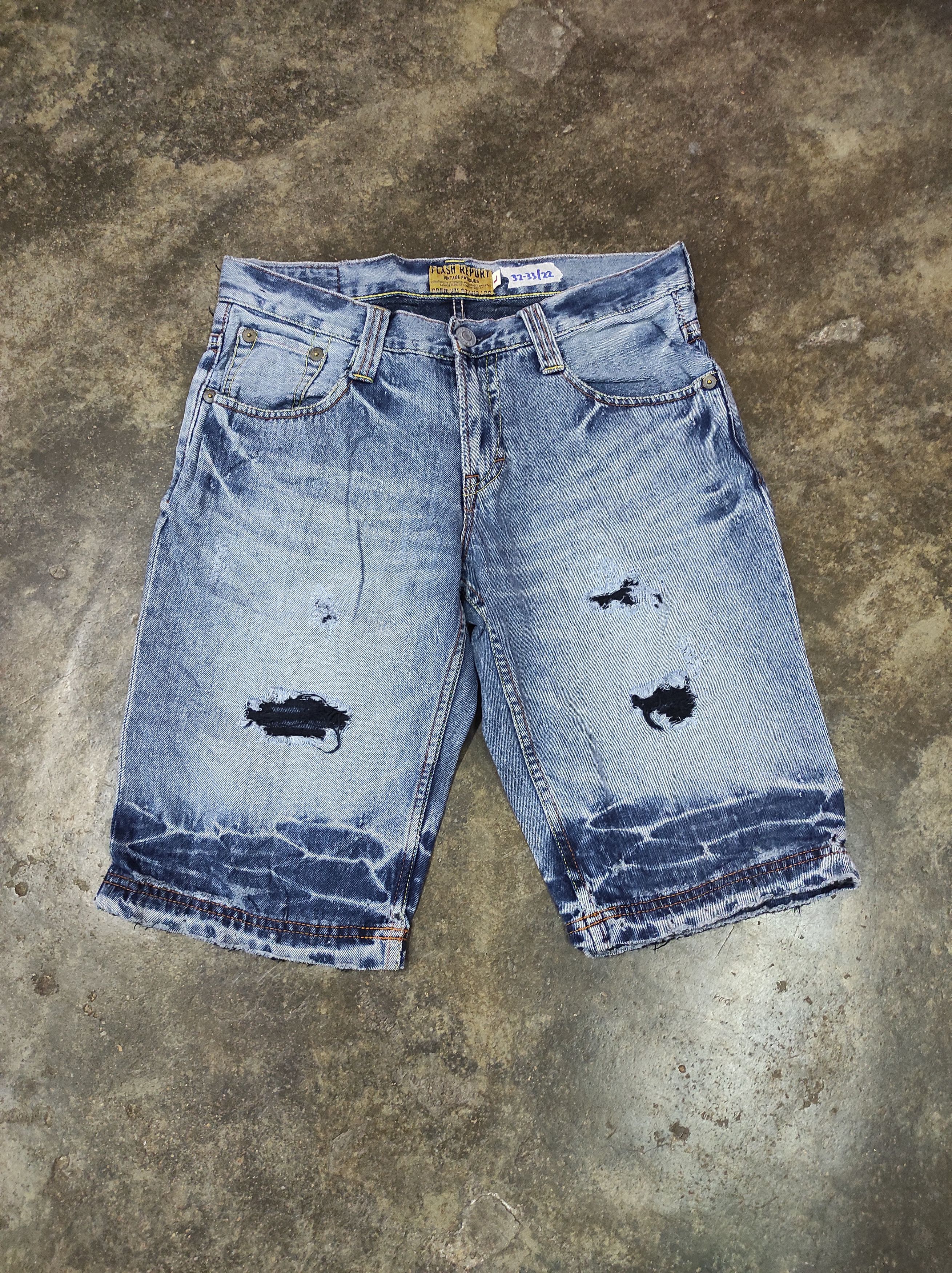 Japanese Brand FLASH REPORT RIPPED SHORT DENIM JEANS Size US 33 - 1 Thumbnail