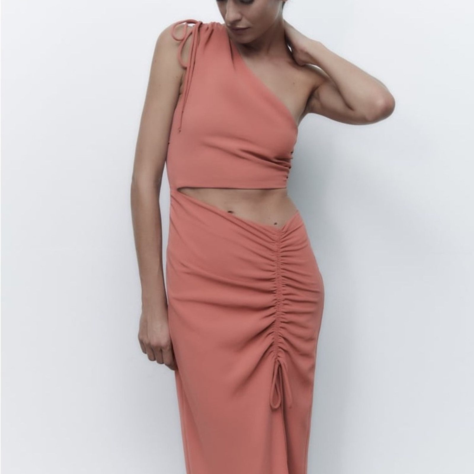 Zara ZARA DRAPED ASYMMETRIC DRESS MARSALA Size L / US 10 / IT 46 - 3 Thumbnail