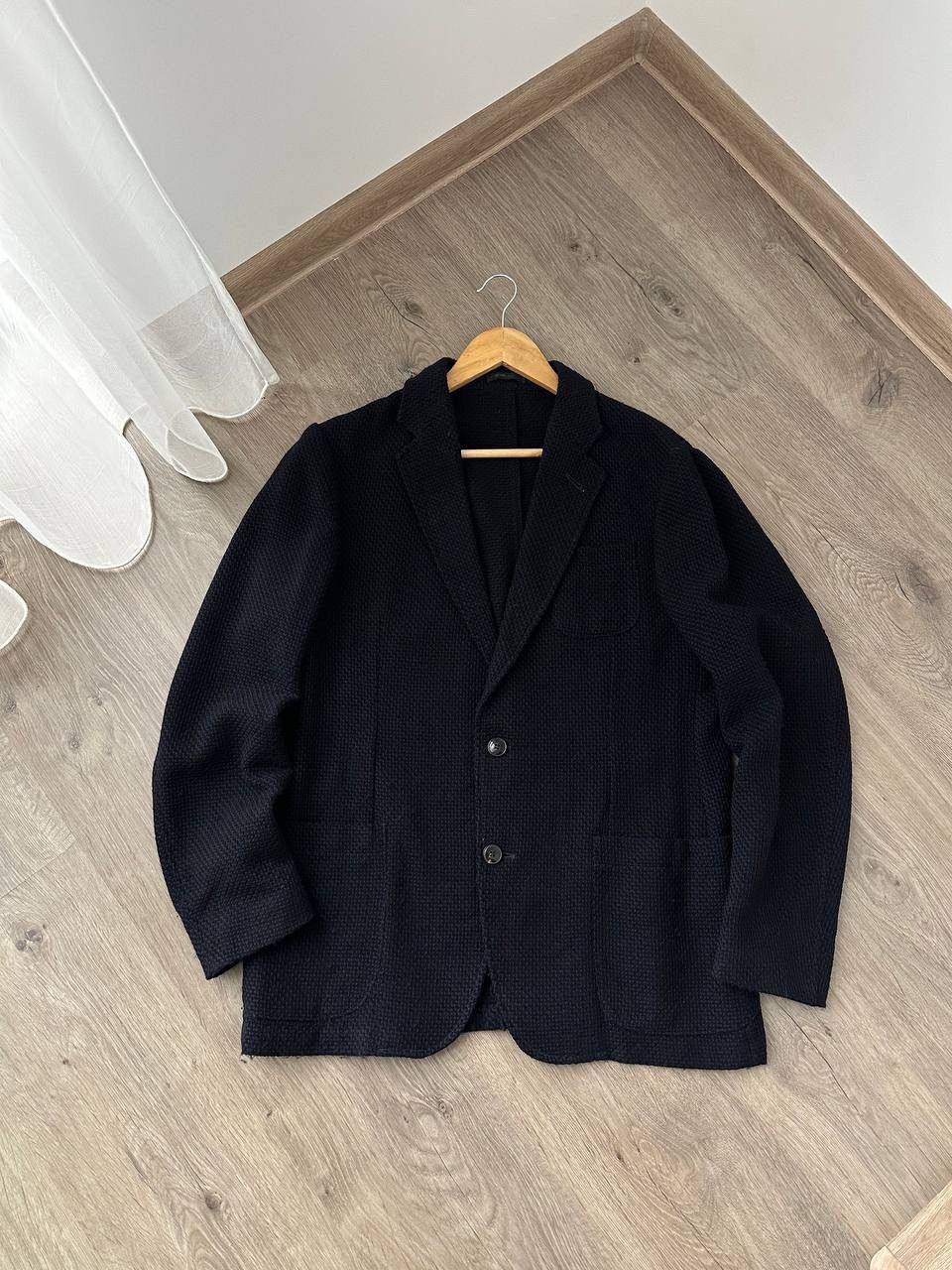 Armani Collezioni × Vintage Vintage Armani Collezioni Blue Jacquard Blazer Jacket Size 52R - 2 Thumbnail