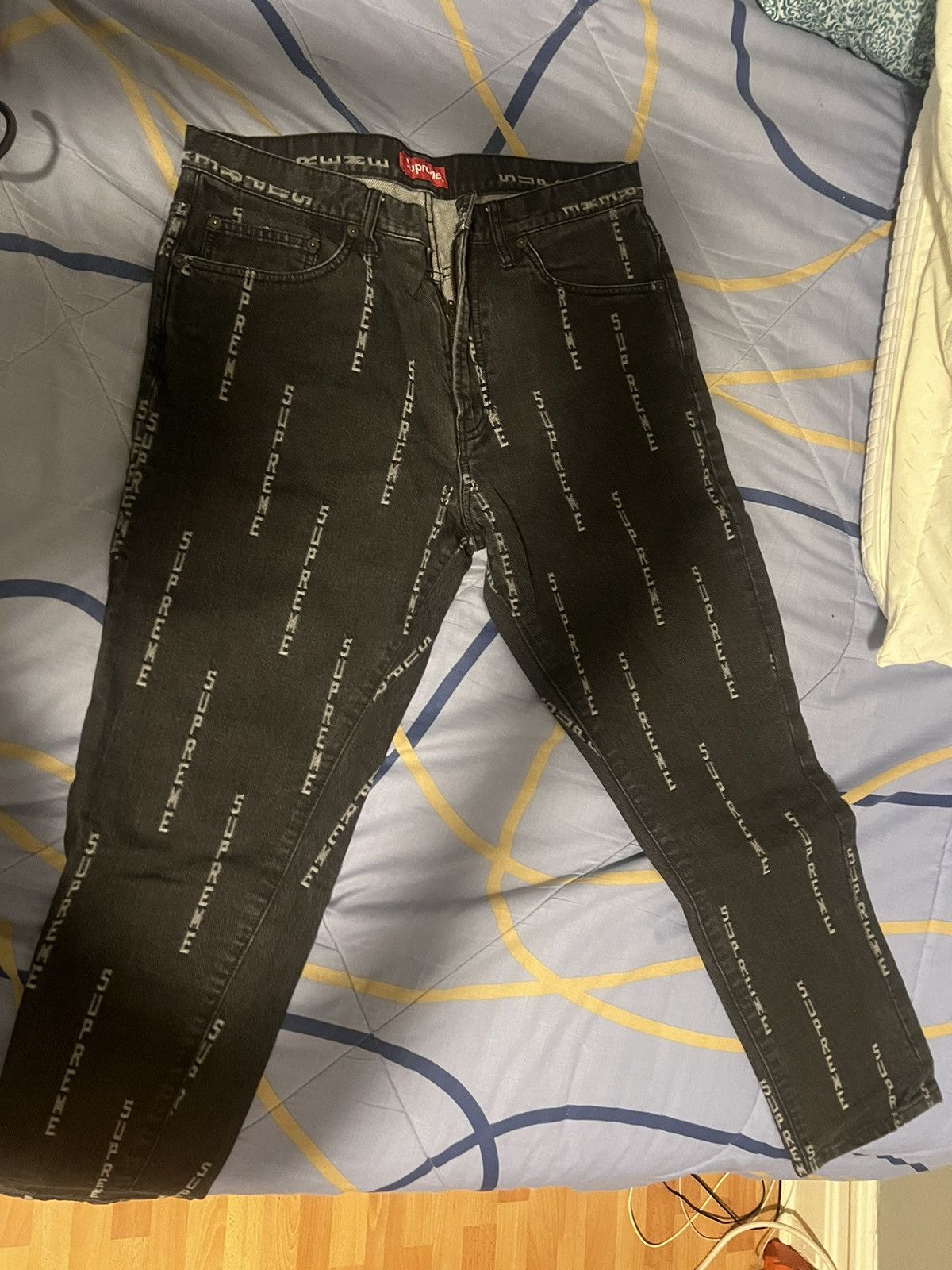 image of Supreme Denim All Over Print in Black, Men's (Size 32)