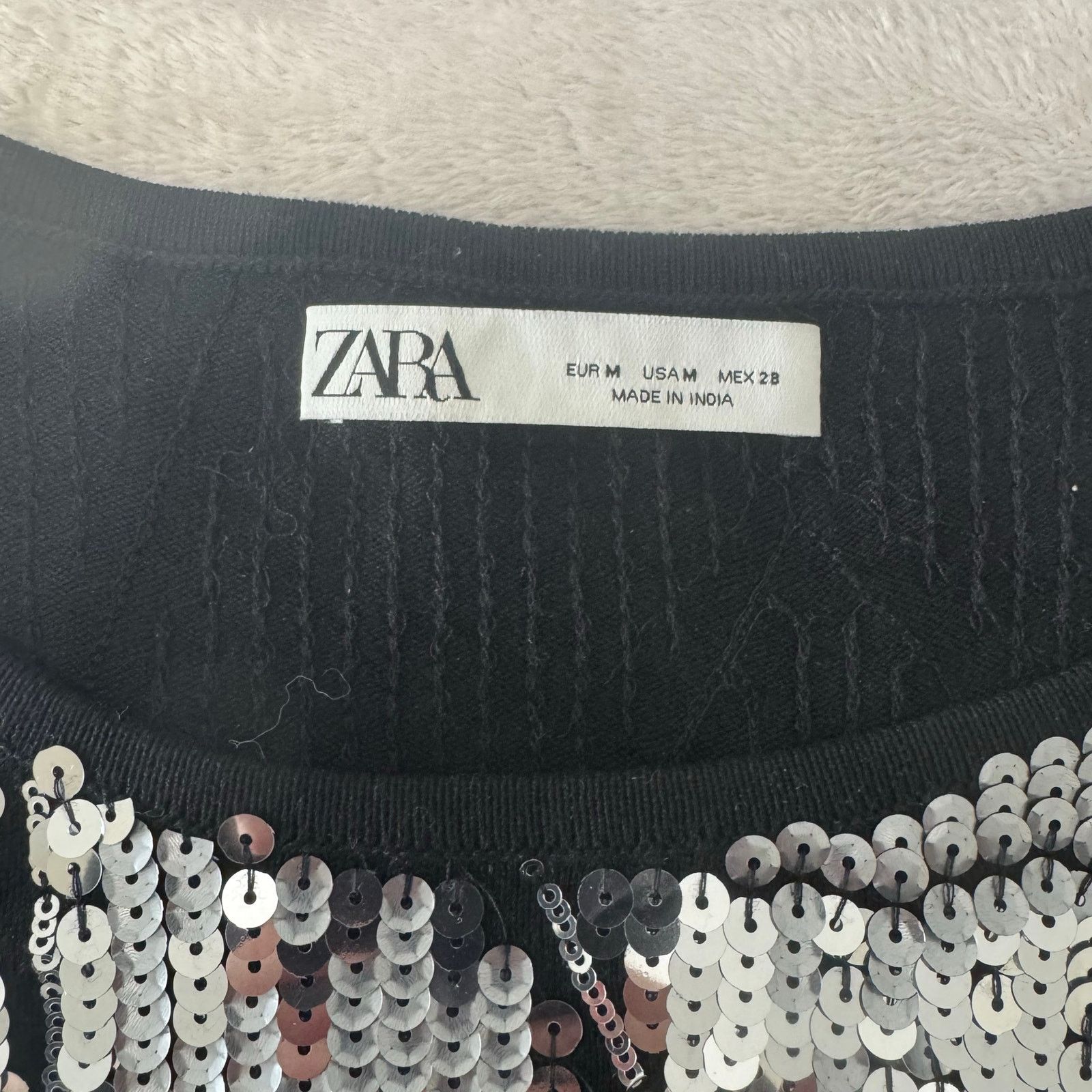 Zara Zara Women's Silver Sequin Crop Top Sweater M Glam Size M / US 6-8 / IT 42-44 - 6 Thumbnail