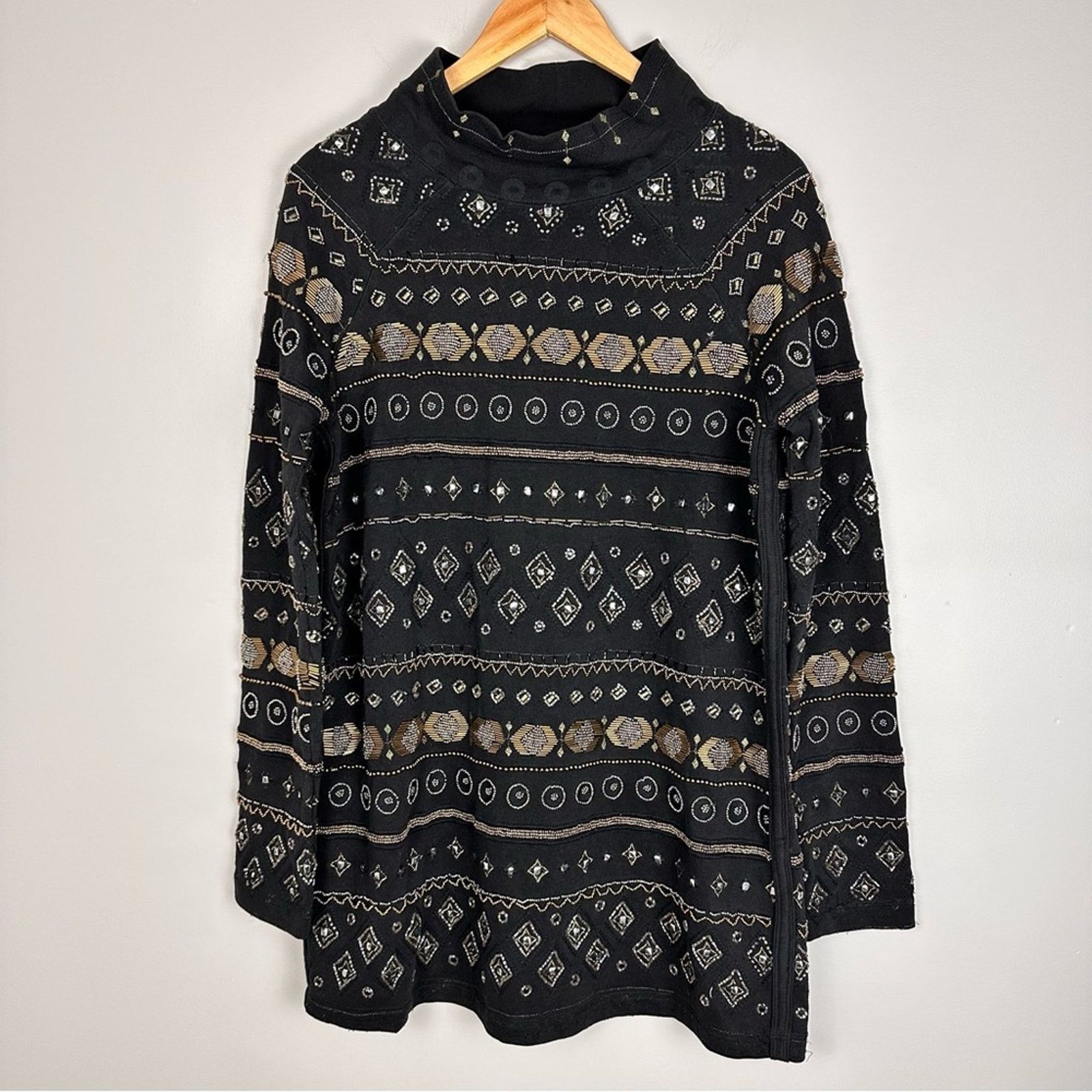 Free People Free People Gold Beaded Long Sleeve Shift Mini Dress Black S Size S / US 4 / IT 40 - 2 Thumbnail