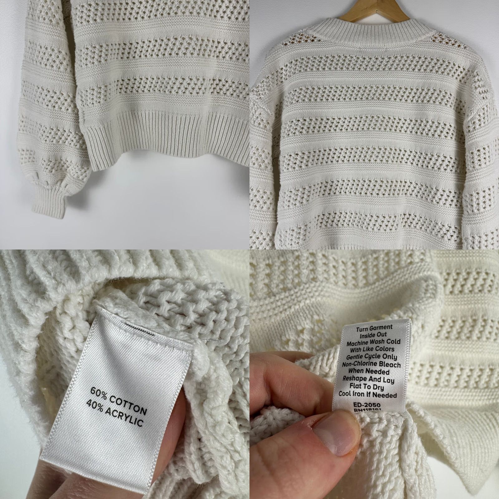 Vintage Allison Joy Sweater Womens S Ivory White Open Knit Pointelle Balloon Sleeve Crochet Size S / US 4 / IT 40 - 9 Thumbnail