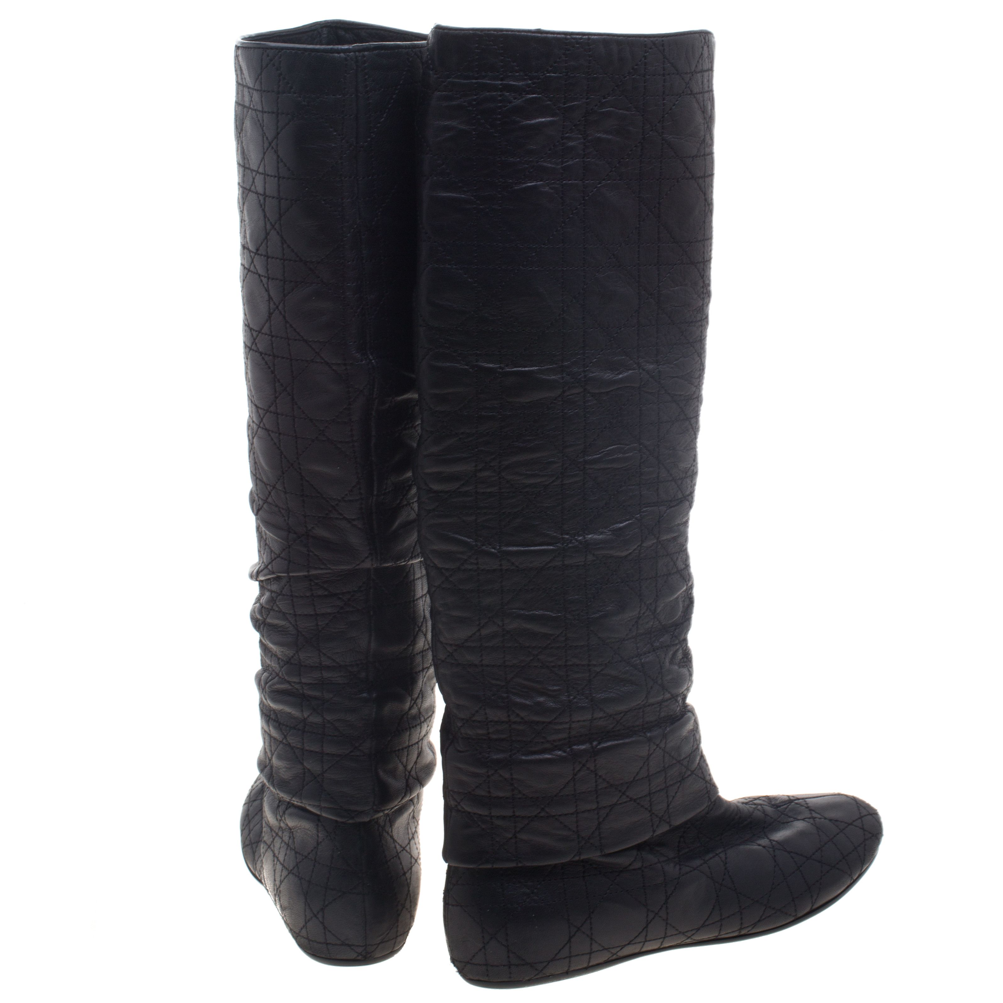 Dior DIOR Boots Leather Shoes Knee Black Cannage Quilted Sz 36 Size US 6 / IT 36 - 6 Thumbnail