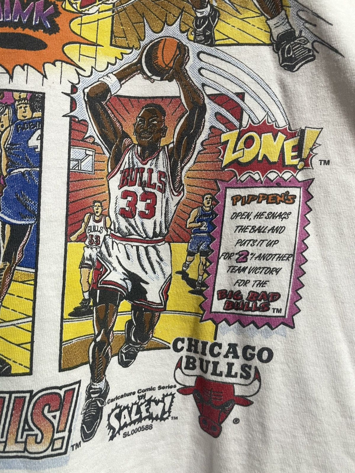 NBA Vintage 90s NBA Salem Chicago Bull Comic T-Shirt. Size US XL / EU 56 / 4 - 5 Thumbnail