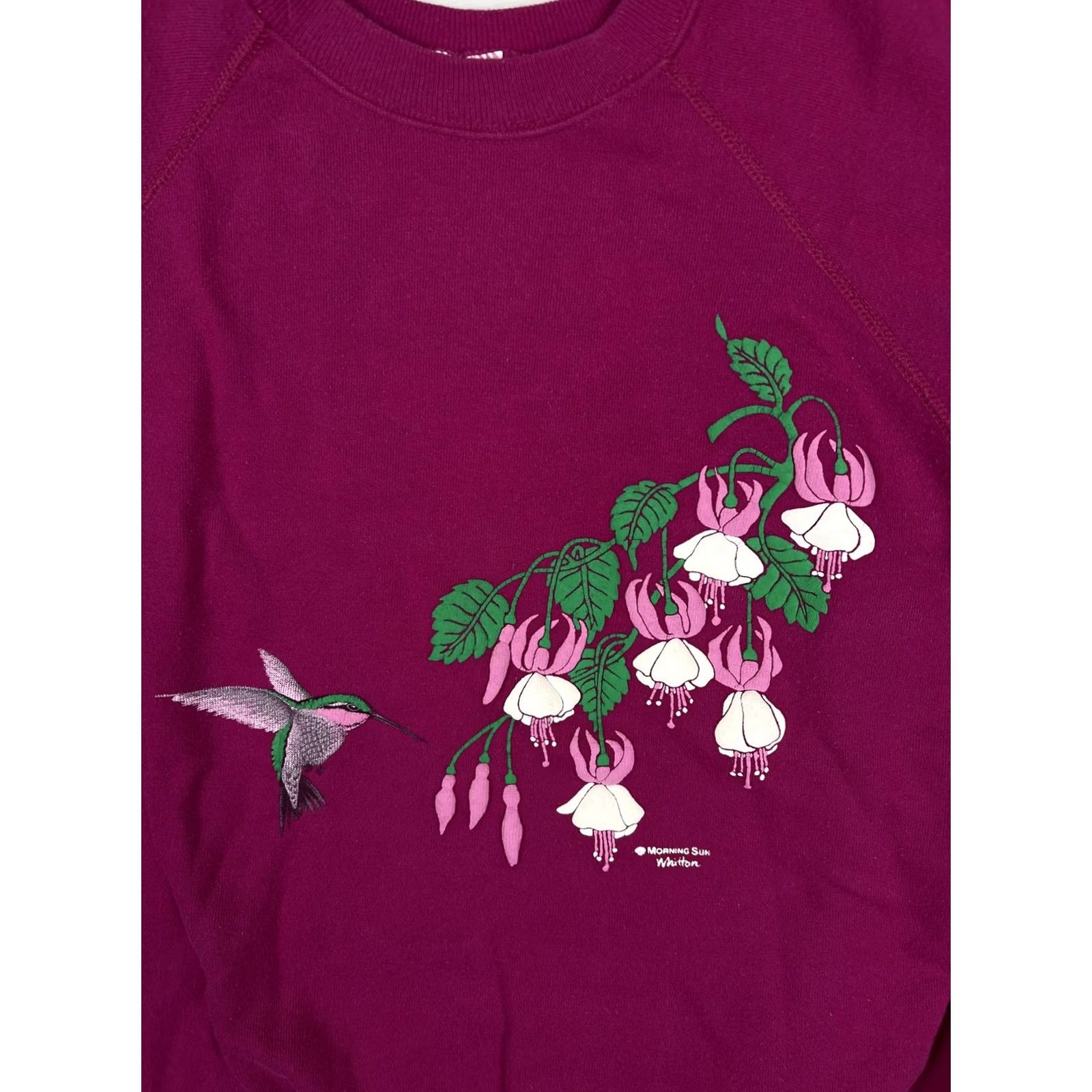 Vintage Morning Sun Purple Hummingbird Floral Crewneck Fleece Sweatshirt Womens M Size M Casual Long Sleeve Raglan Pullover Graphic Print Size M / US 6-8 / IT 42-44 - 2 Thumbnail