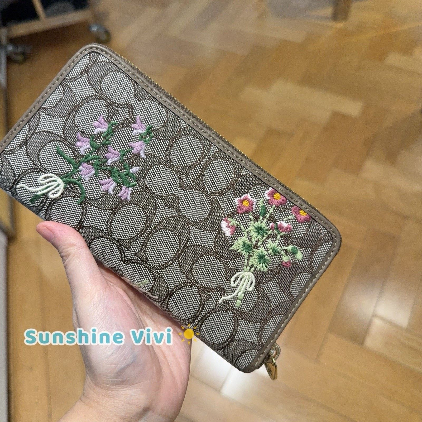 Coach NWT Coach Long Zip Around Wallet Floral Embroidery CEC23 Oak Size ONE SIZE - 3 Thumbnail