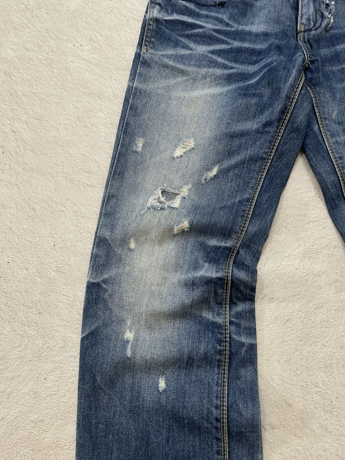 Japanese Brand 2000s Jundol raw Denim Heavy Distressed Midwash Hysteric Y2K Size US 27 - 4 Thumbnail