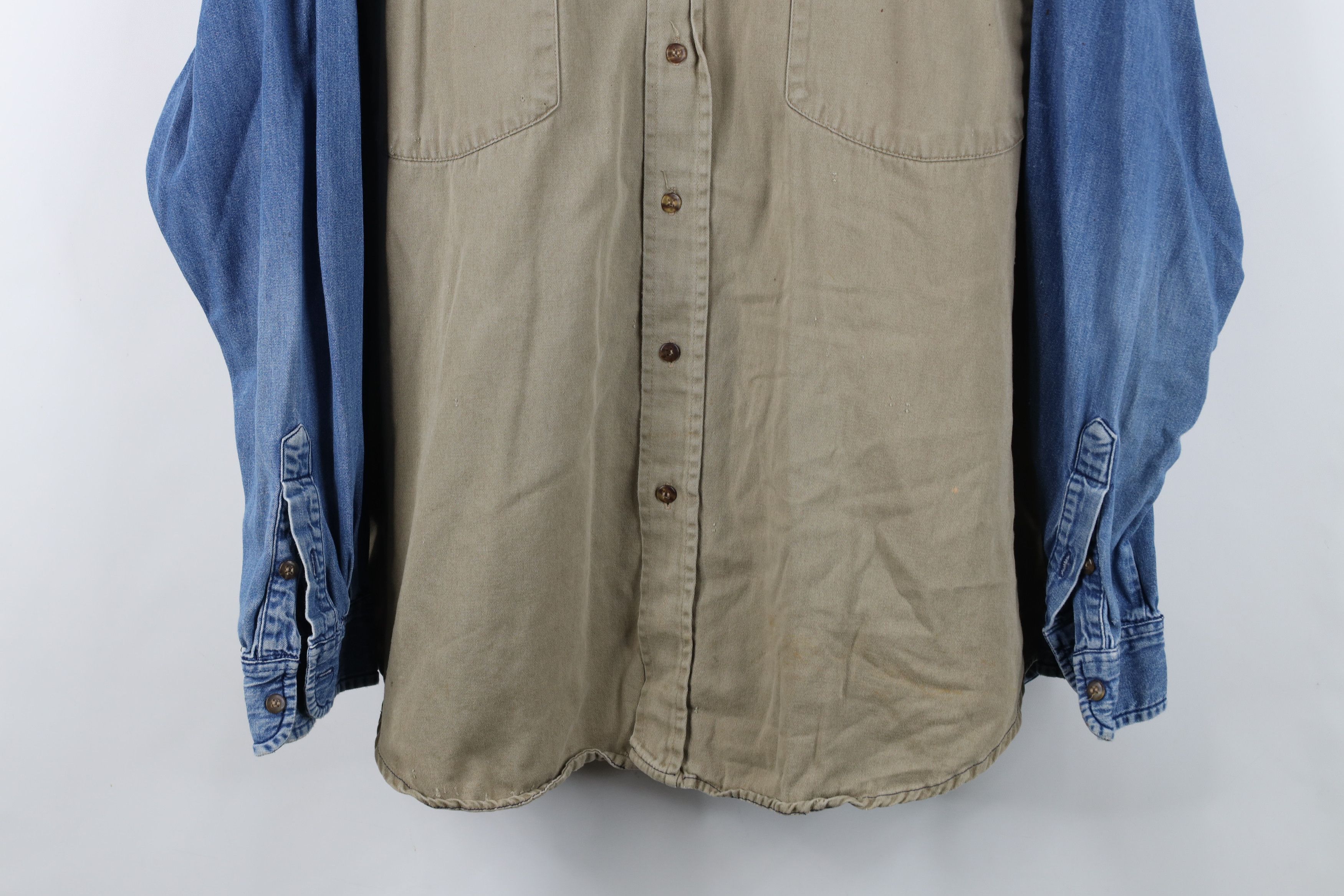 Vintage Vintage 90s Streetwear Block Denim Jean Button Down Shirt Size US XL / EU 56 / 4 - 3 Thumbnail