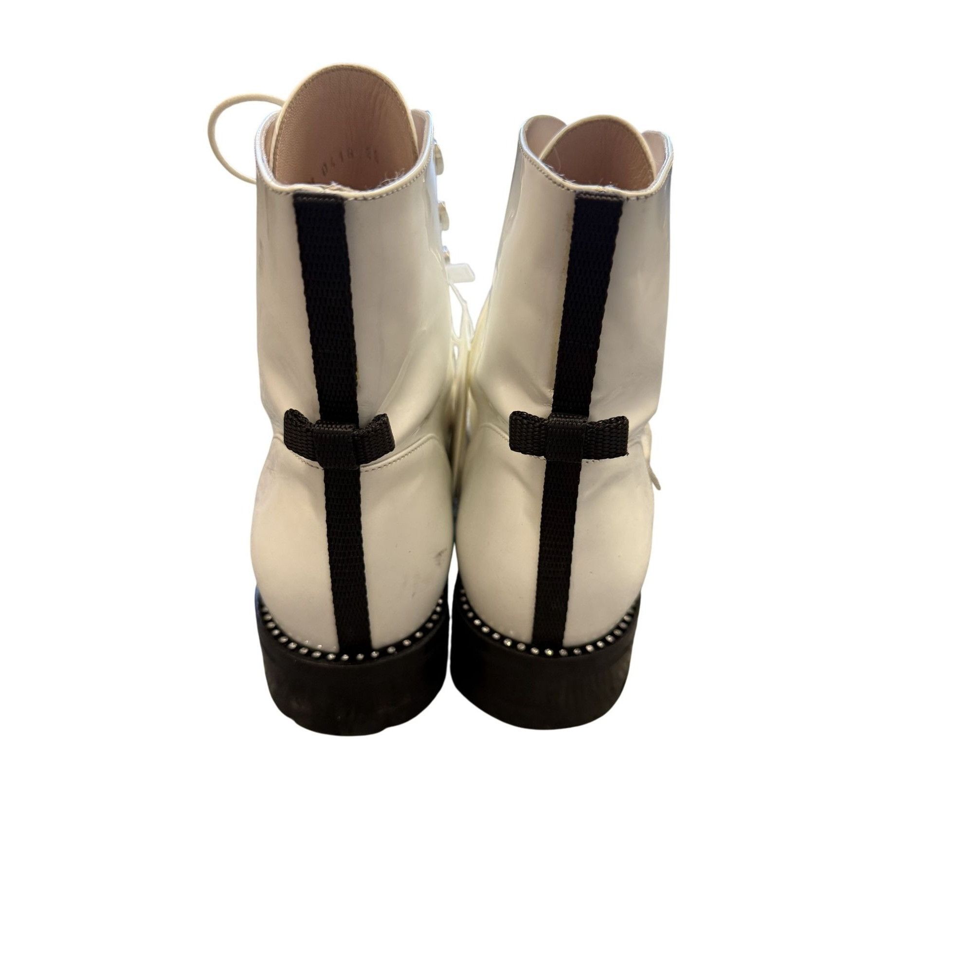 Dior Christian Dior White Leather Lace-Up Ankle Boots With Studde Size US 8 / IT 38 - 2 Thumbnail