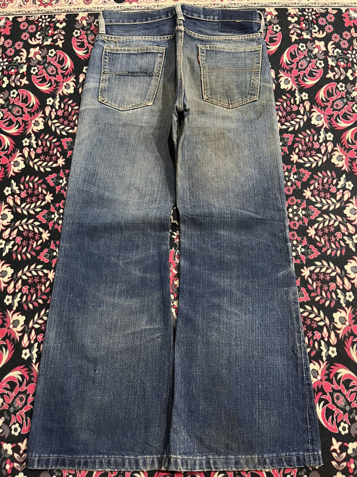 Vintage Vintage 70s Big Stone Bell Bottom Blue Washed Flare Jeans Size US 31 - 2 Thumbnail