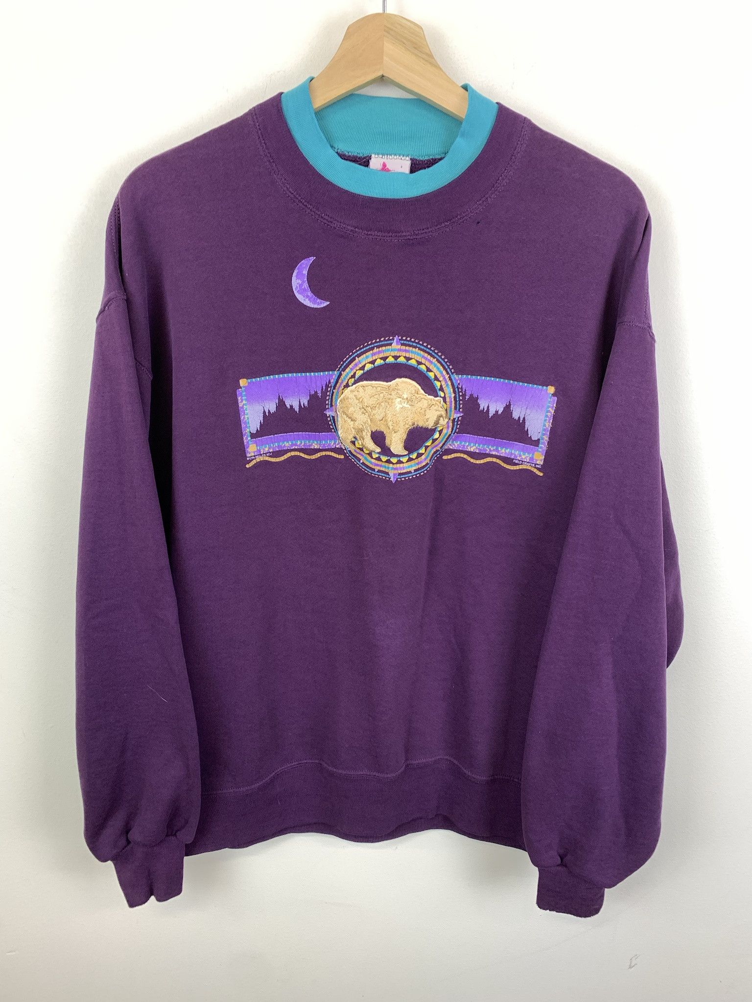 Vintage Crewneck Grizzy Bear Embroider Mounatin Double Collar Crewneck Size L