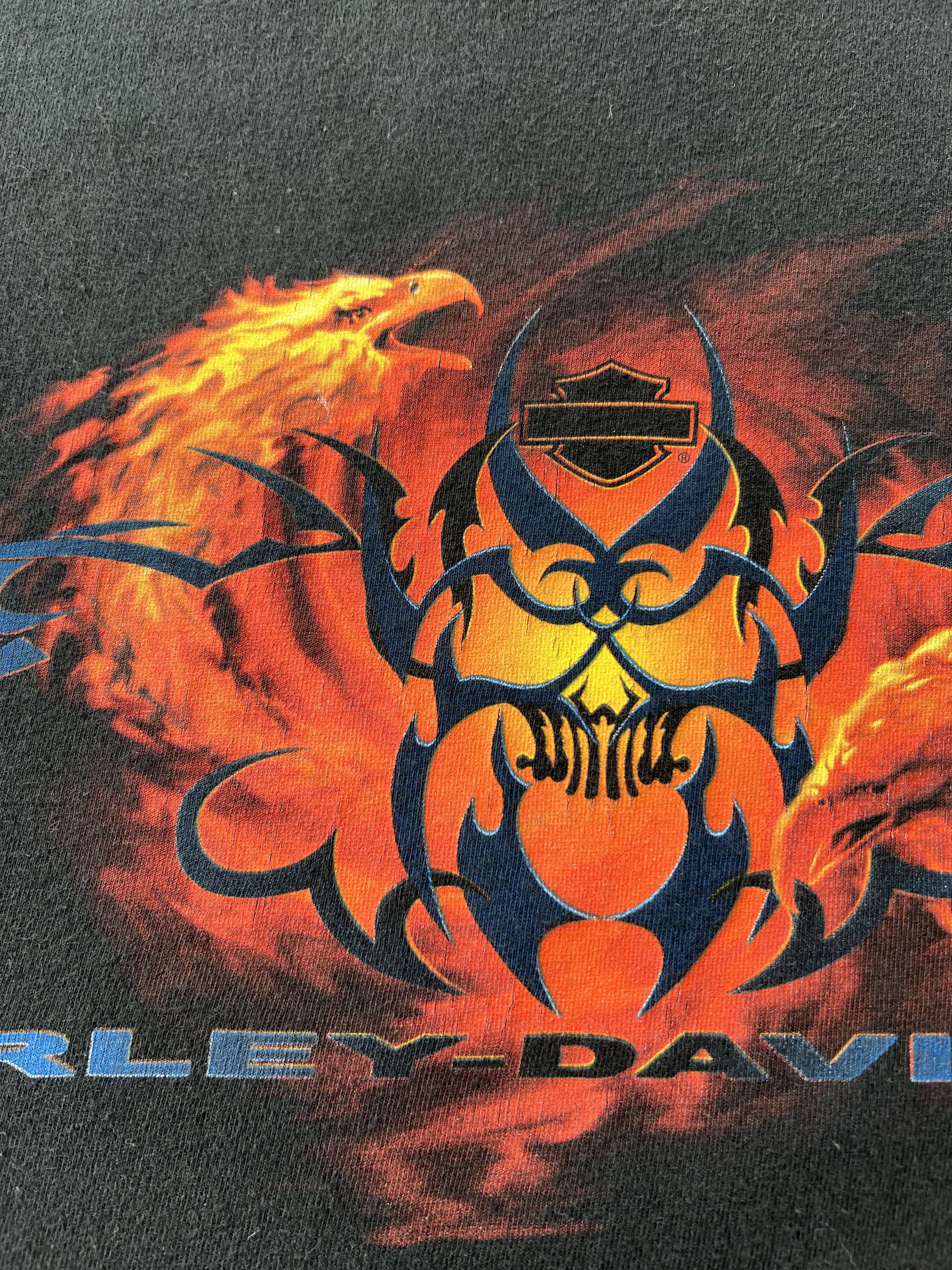 Harley Davidson Vintage 2000s Harley Davidson Eagle Skull Fire Flame T-shirt Size US L / EU 52-54 / 3 - 6 Thumbnail