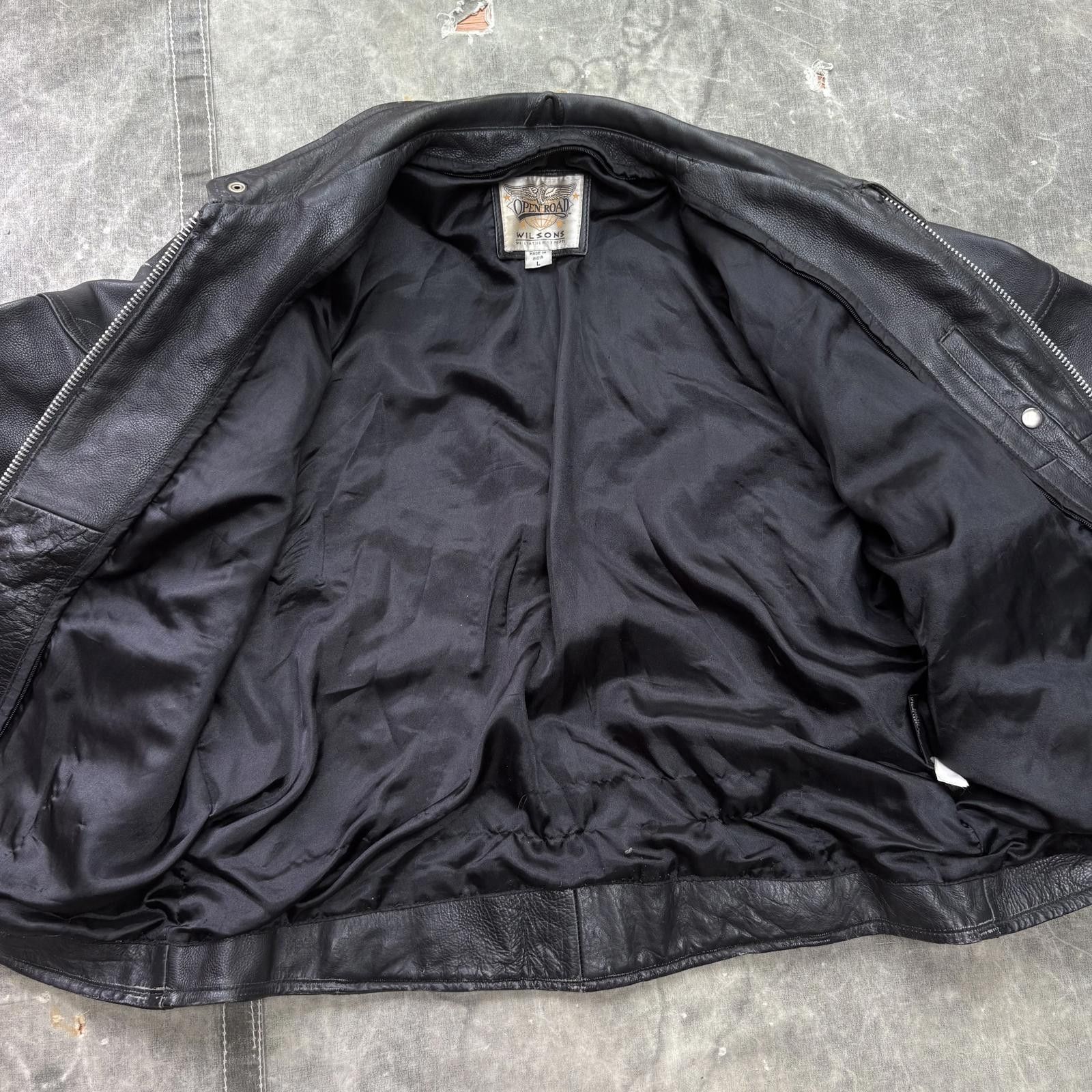 Wilsons Leather Vintage 80s 90s Wilsons Open Road Leather Motorcycle Jacket Size US L / EU 52-54 / 3 - 4 Thumbnail