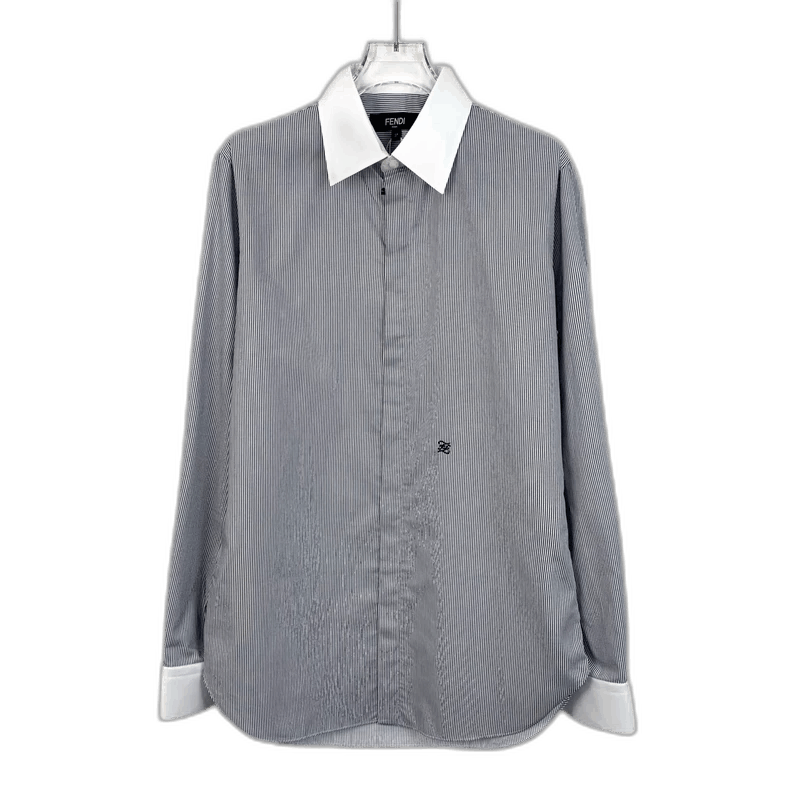 Fendi Blue Logo Embroidered Long Sleeve Shirt