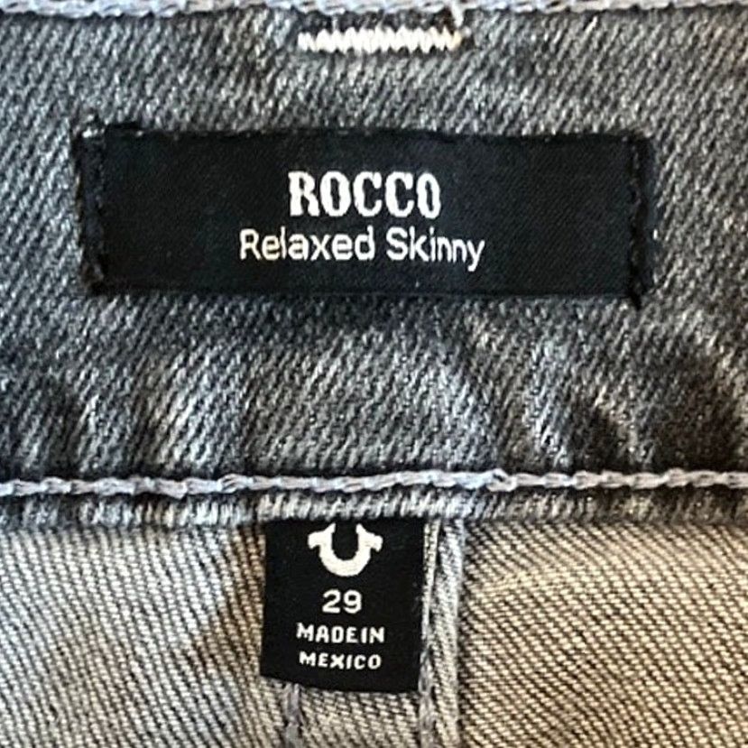 True Religion VINTAGE True Religion Jeans Gray Wash Rocco Relaxed Skinny Distressed Stretch 29 Mens Cotton Spandex Charcoal Wash 5-Pocket Size US 29 - 5 Thumbnail
