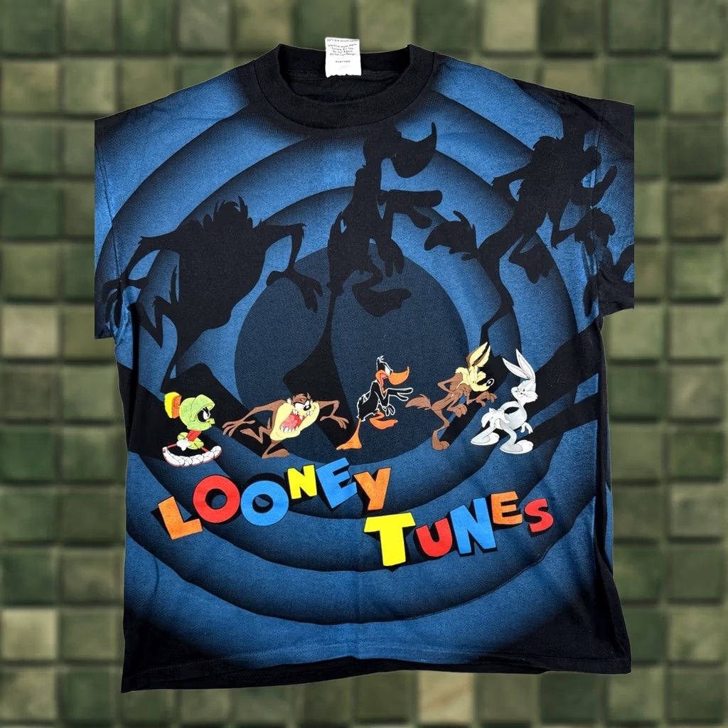 Vintage VINTAGE Looney Tunes Shadow AOP T Shirt Wild Oats XL Black 90s Cartoon T-Shirt Mens Womens Boys Girls Size US XL / EU 56 / 4 - 1 Thumbnail