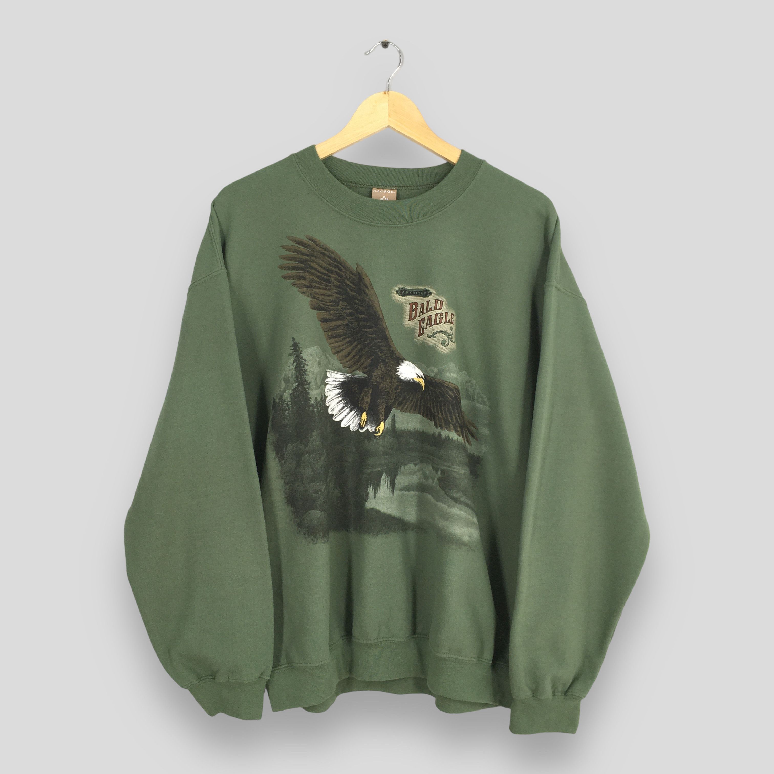 George × Habitat × Vintage Vintage 90s Alaska Bald Eagles Green Sweatshirt Medium Size US M / EU 48-50 / 2 - 1 Thumbnail