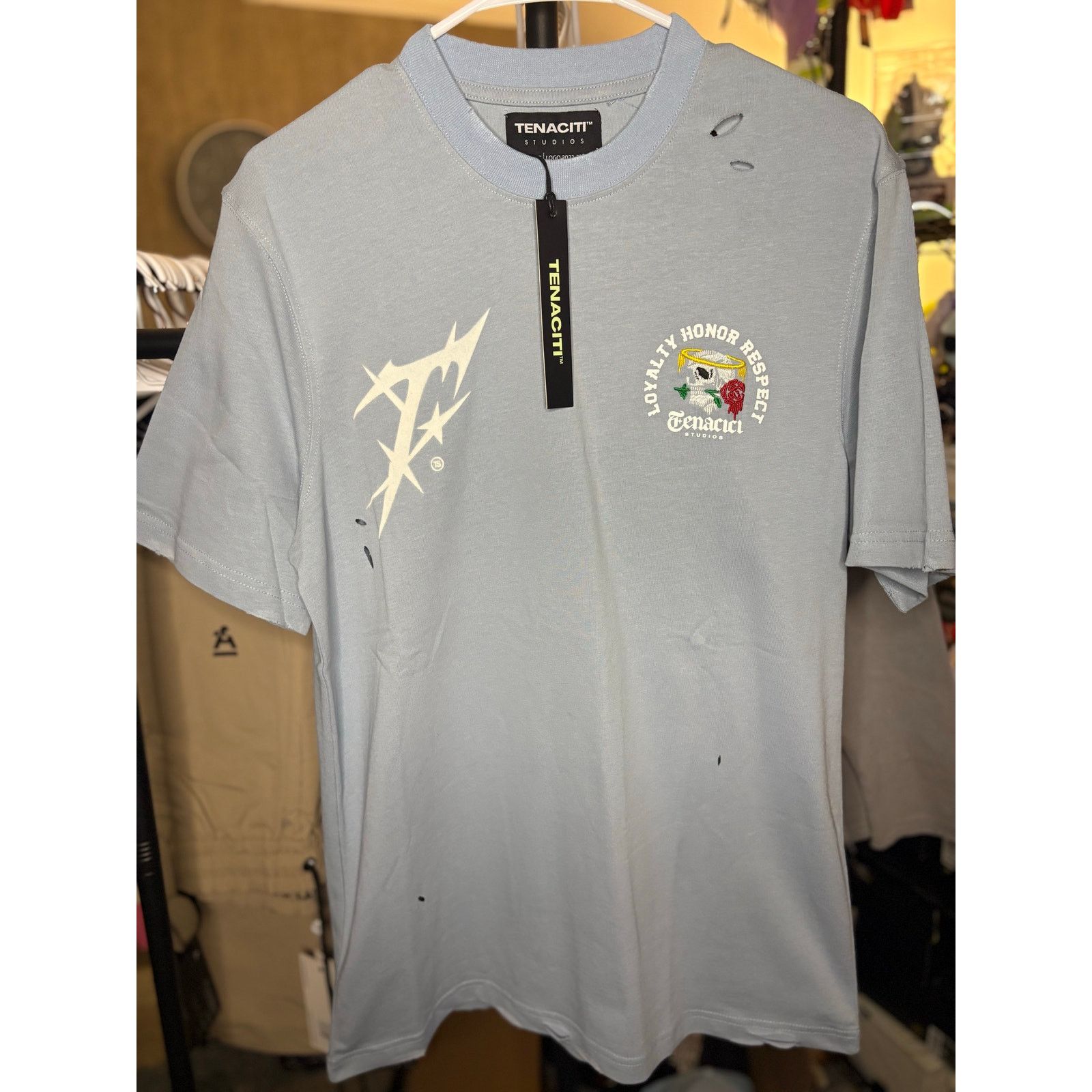 Other NWT Sz. S - Tenaciti Skull w/ Rose Shirt (light Blue) Size US S / EU 44-46 / 1 - 4 Thumbnail
