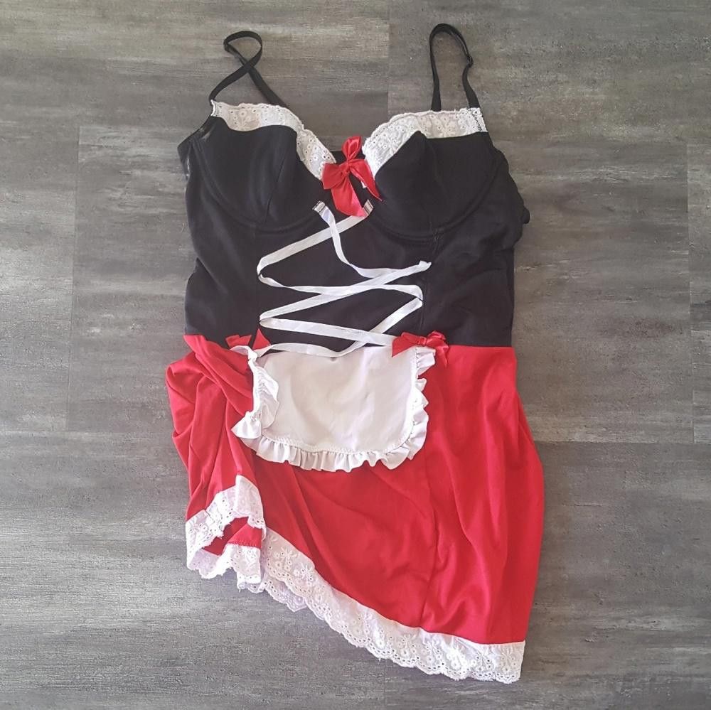 Designer Red French Maid Adult Costume Size ONE SIZE - 1 Thumbnail