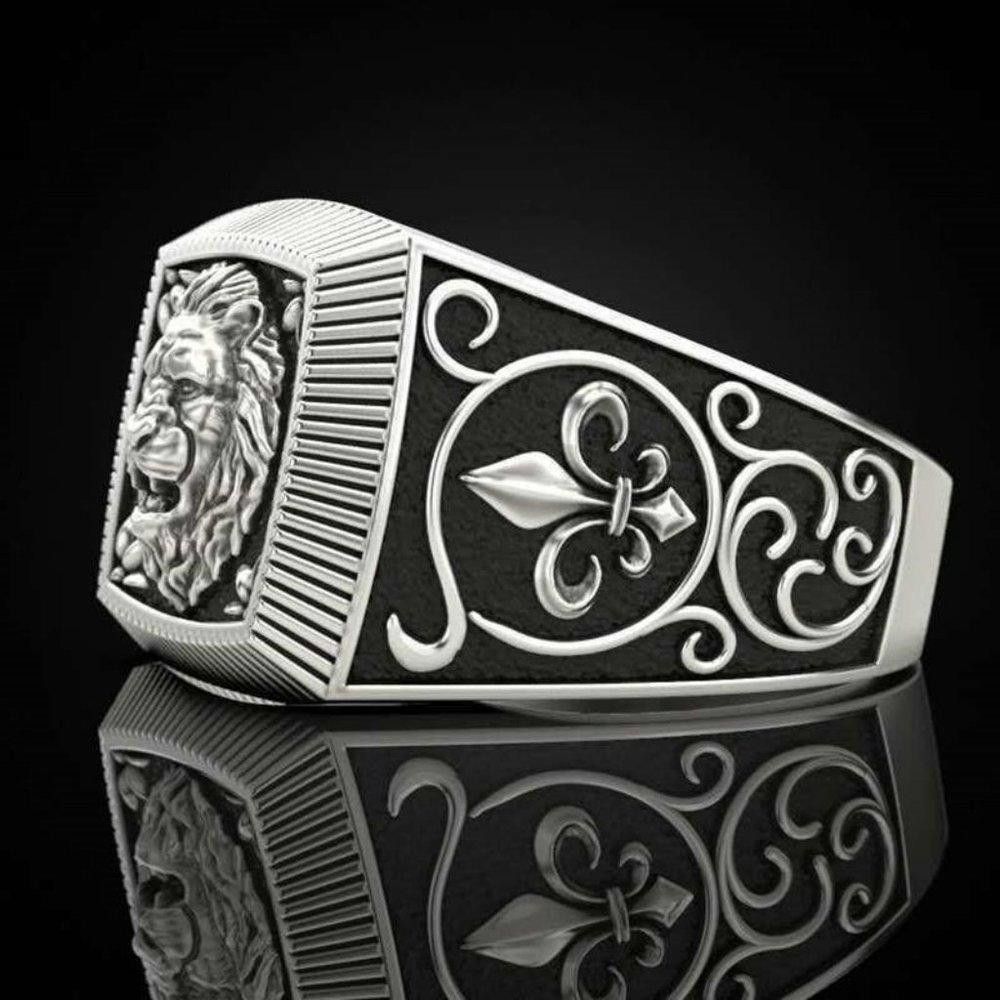 Designer Men's Viking Lion Head Totem Amulet Silver Ring - Size 8 Size ONE SIZE - 6 Thumbnail