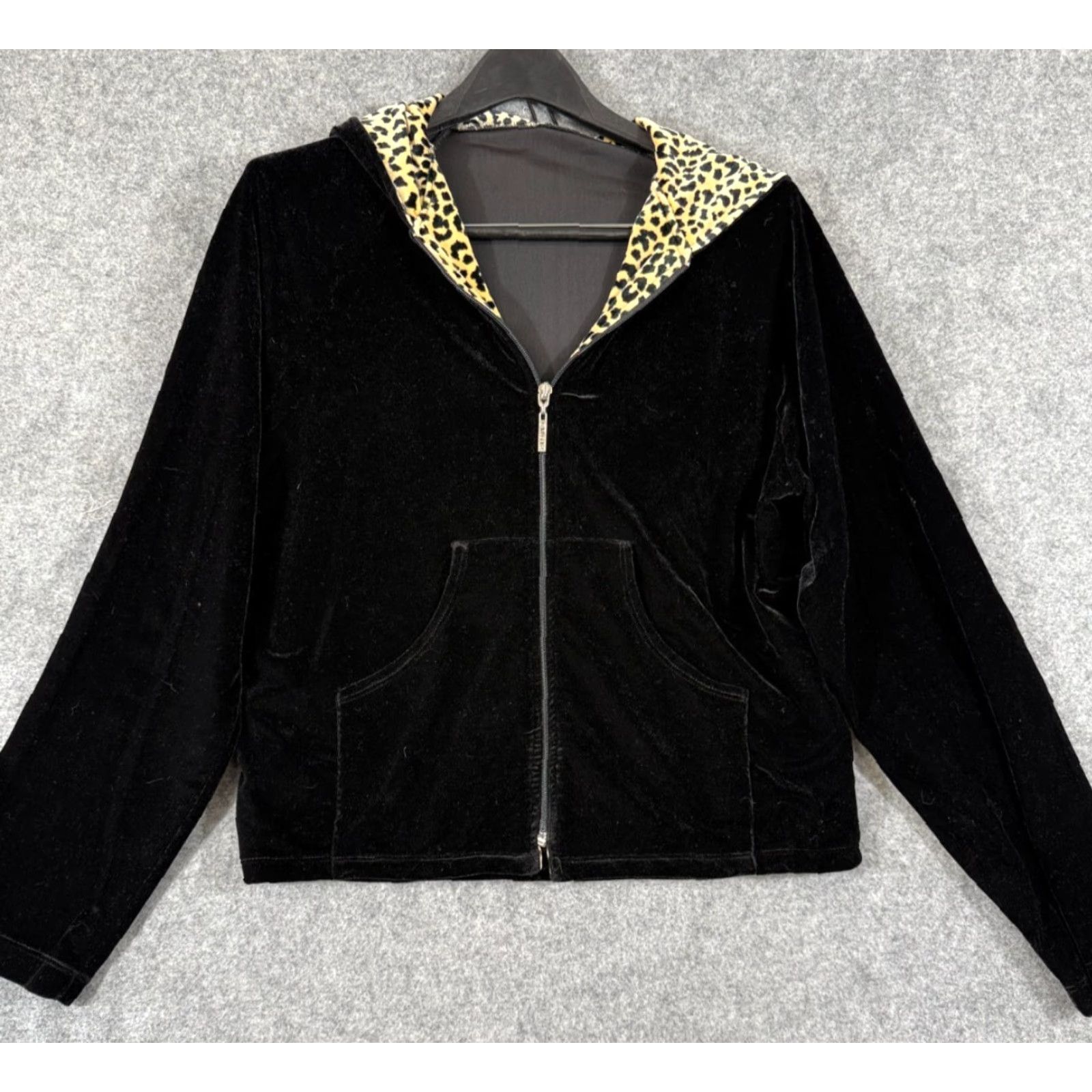Velvet VINTAGE Carushka Velvet Leopard Jacket Womens M Black Full Zip Hooded USA VTG Size M / US 6-8 / IT 42-44 - 2 Thumbnail