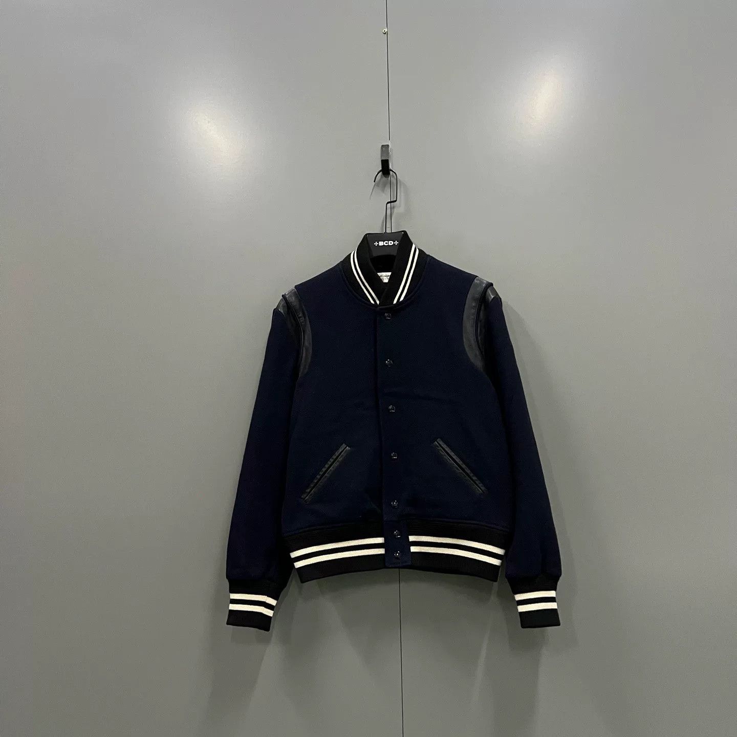 Saint Laurent Paris Saint Laurent Dark Blue Leather Sleeve Baseball Jacket Size US M / EU 48-50 / 2 - 1 Thumbnail