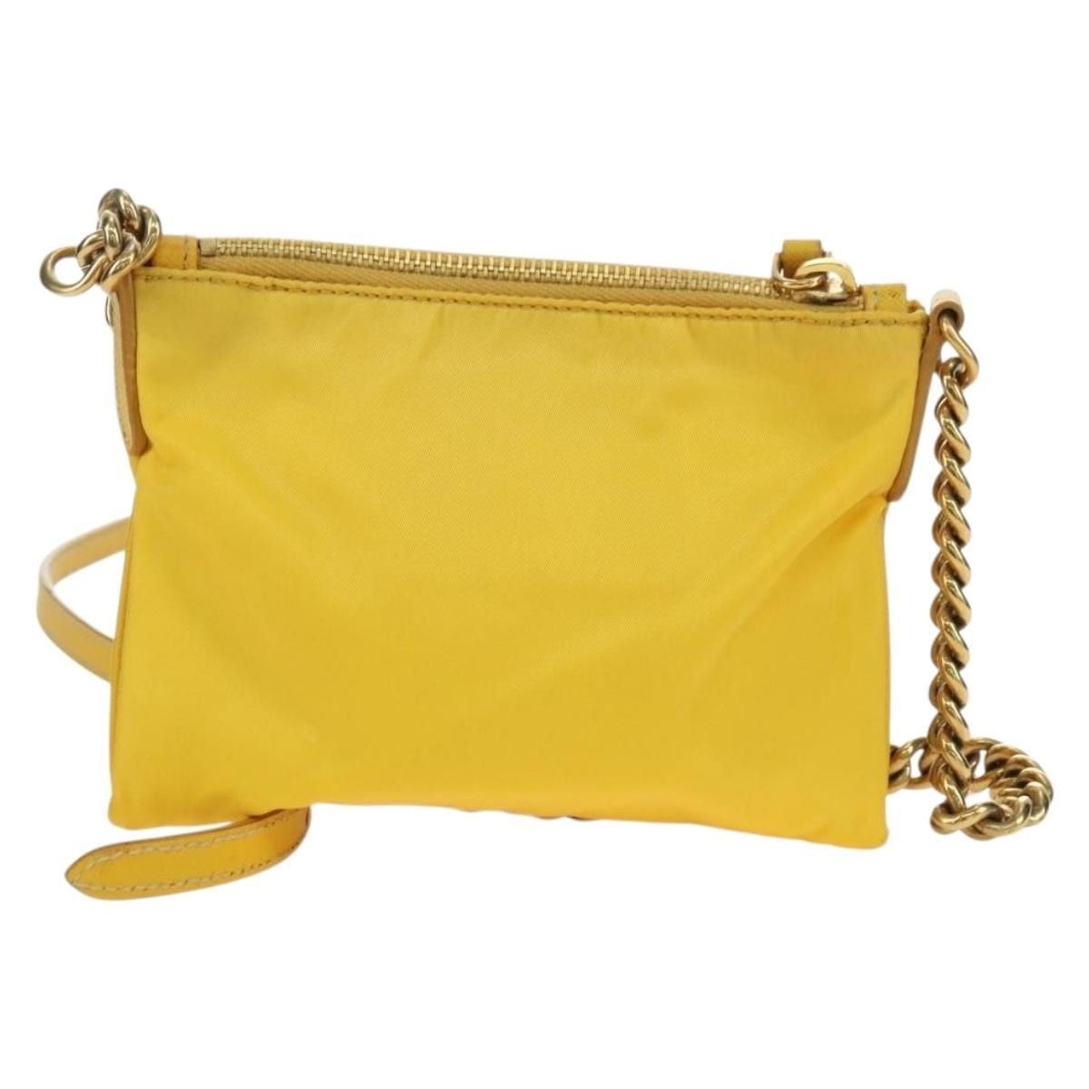 Prada Prada Nylon Leather Chain Shoulder Bag Yellow Gold Size ONE SIZE - 3 Thumbnail