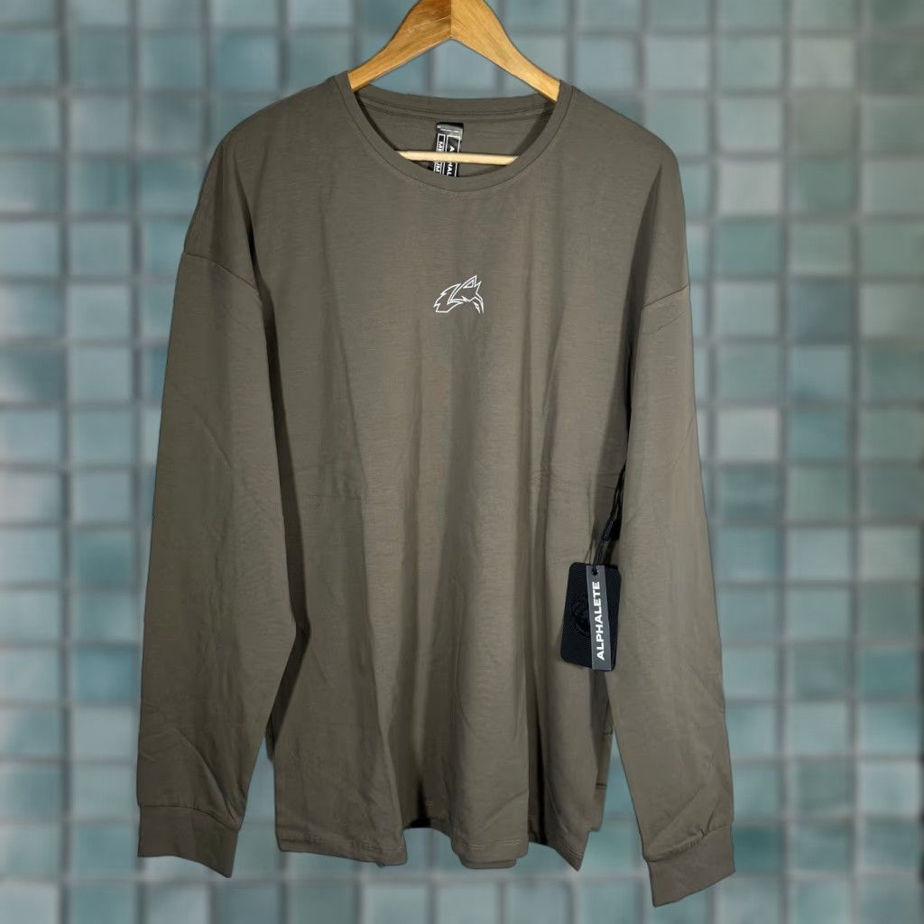 Vintage Alphalete Wolf Head Oversized LS Tee Desert Taupe Mens T-Shirt Crew Neck Brown Size US M / EU 48-50 / 2 - 1 Thumbnail